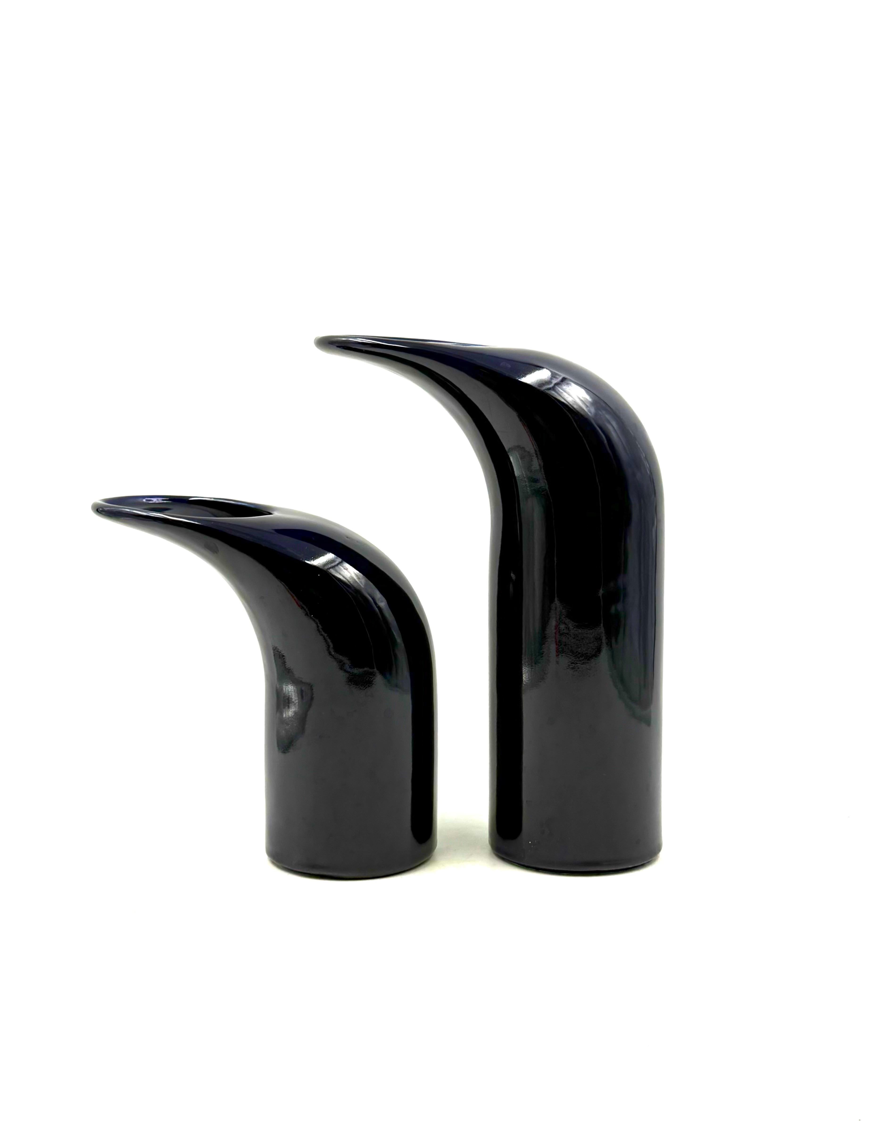 Ensemble de 2 vases en céramique bleue de l'ère spatiale, Italie vers 1970 en vente 3