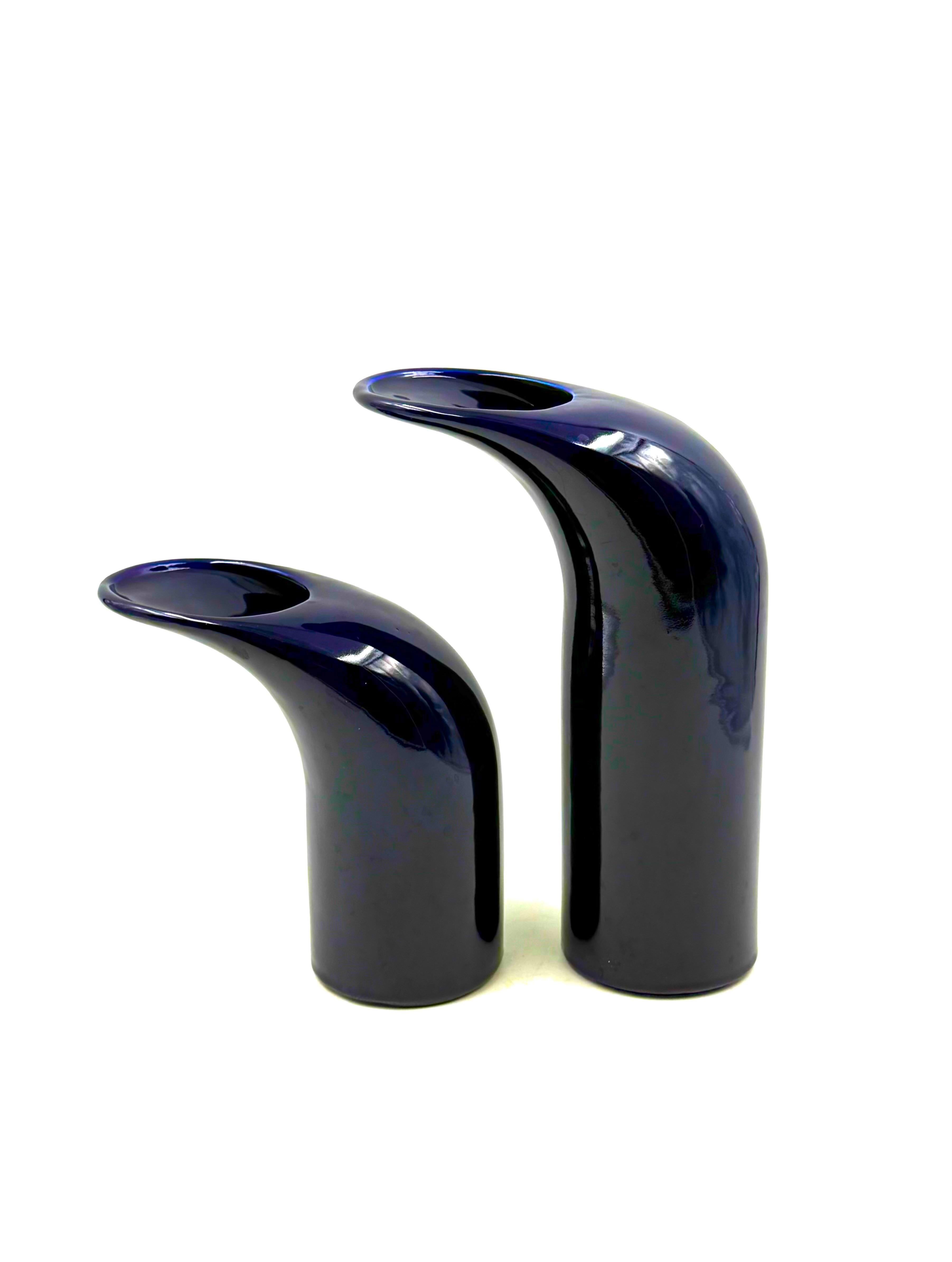 Ensemble de 2 vases en céramique bleue de l'ère spatiale, Italie vers 1970 en vente 4
