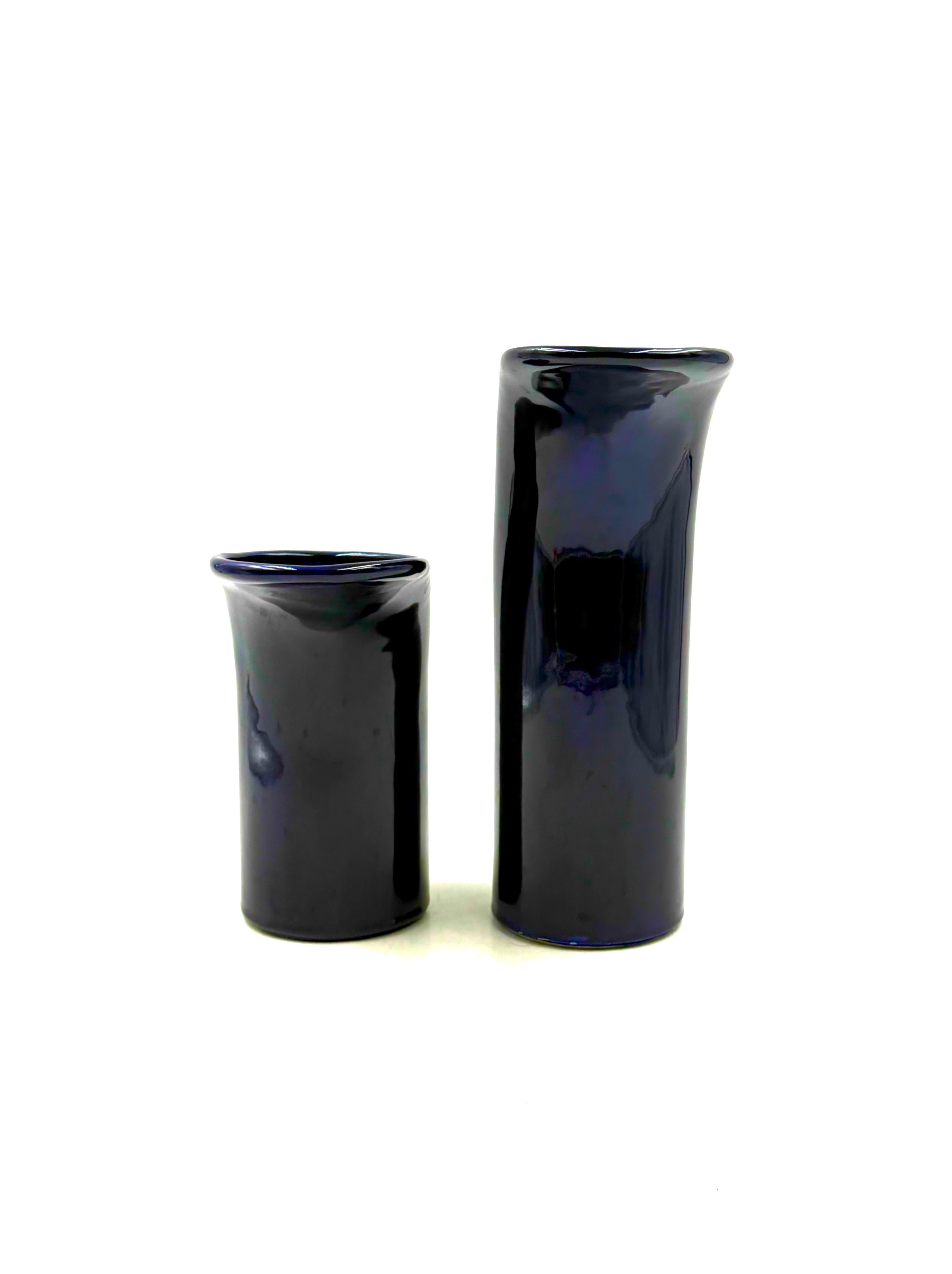 Ensemble de 2 vases en céramique bleue de l'ère spatiale, Italie vers 1970 en vente 5