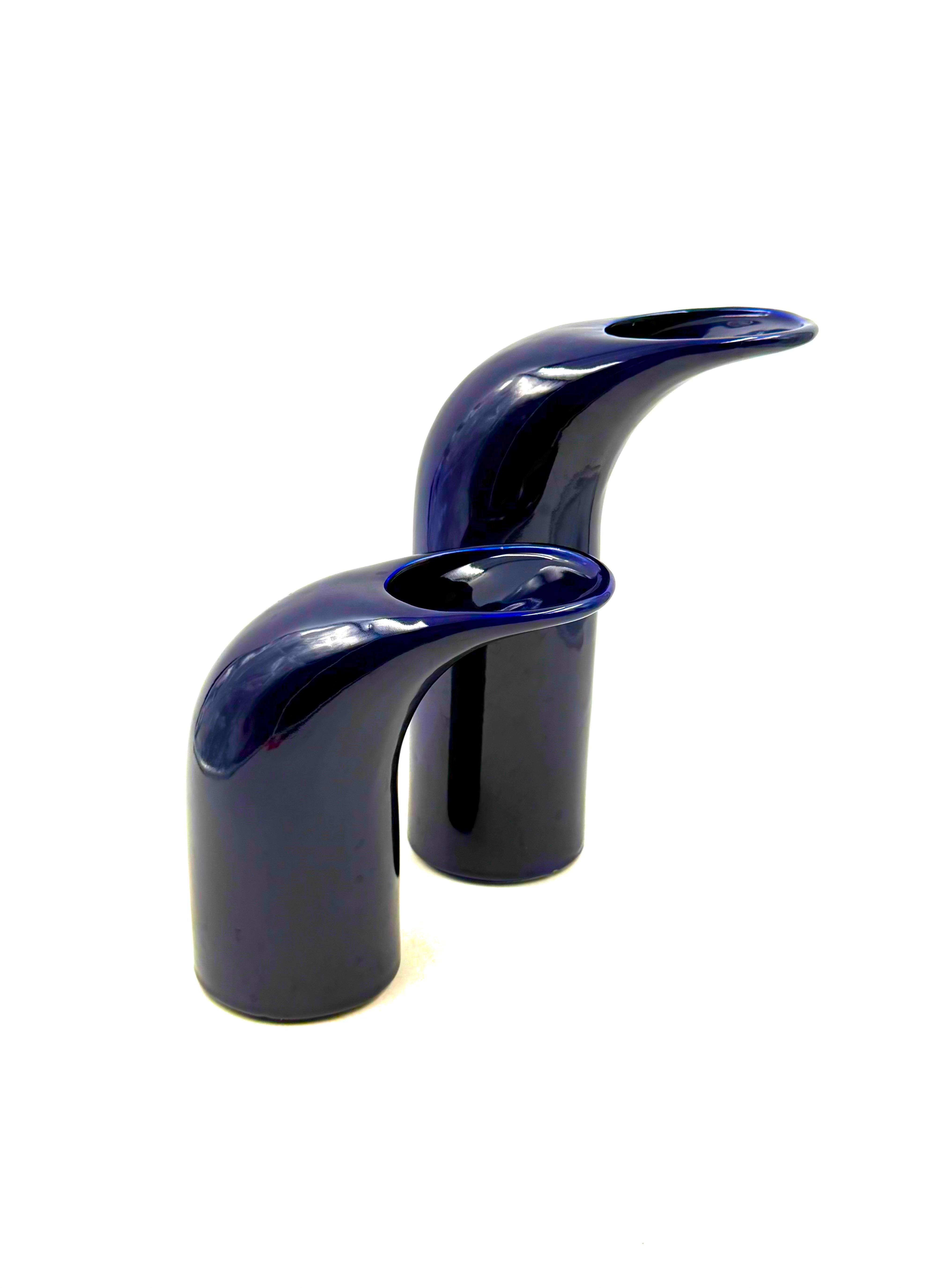Ensemble de 2 vases en céramique bleue de l'ère spatiale, Italie vers 1970 en vente 9