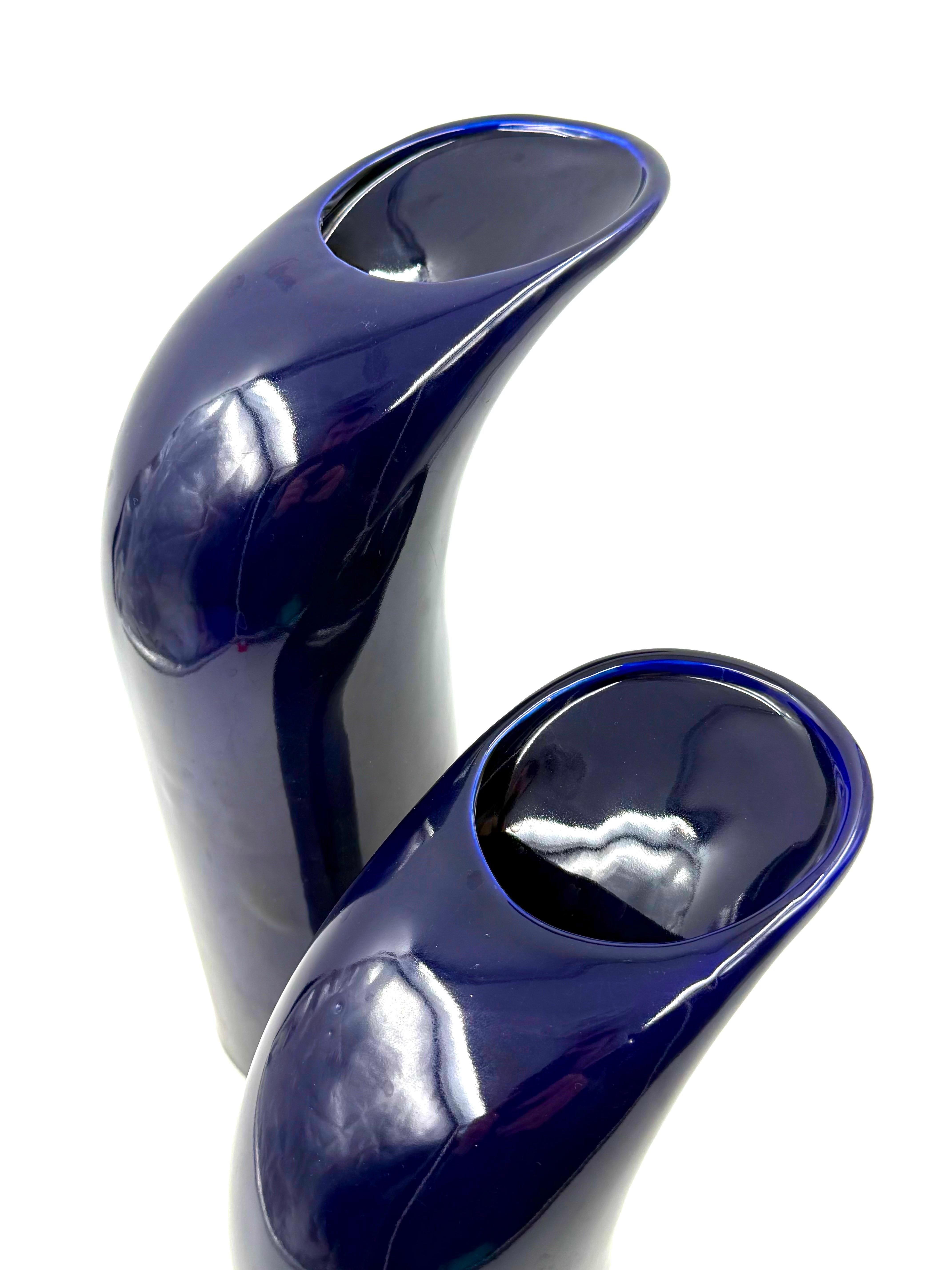 Ensemble de 2 vases en céramique bleue de l'ère spatiale, Italie vers 1970 en vente 10