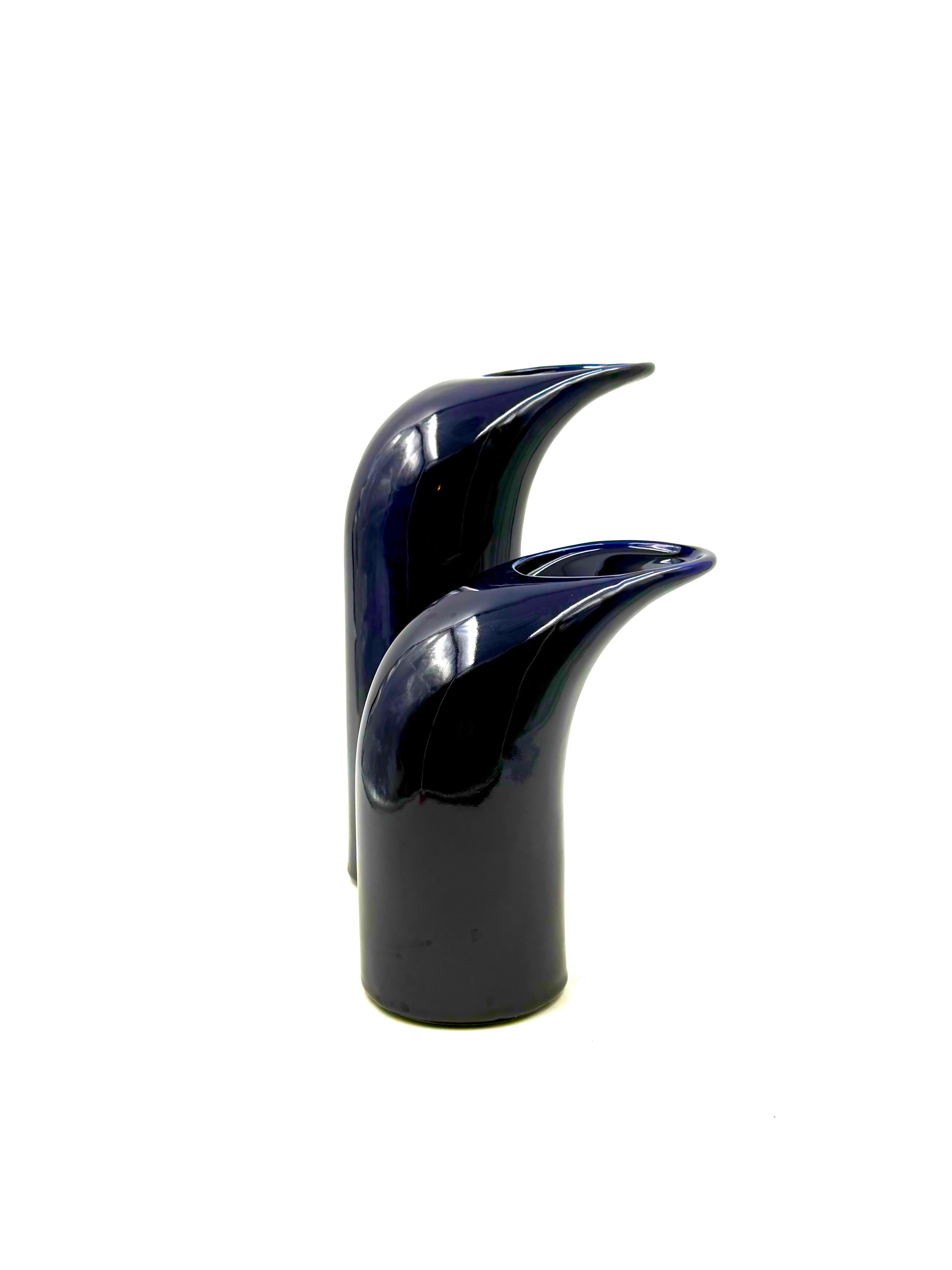 Ensemble de 2 vases en céramique bleue de l'ère spatiale, Italie vers 1970 en vente 11