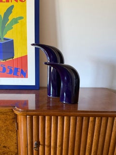 Weltraumzeitalter, 2 blaue Keramikvasen, Italien ca. 1970