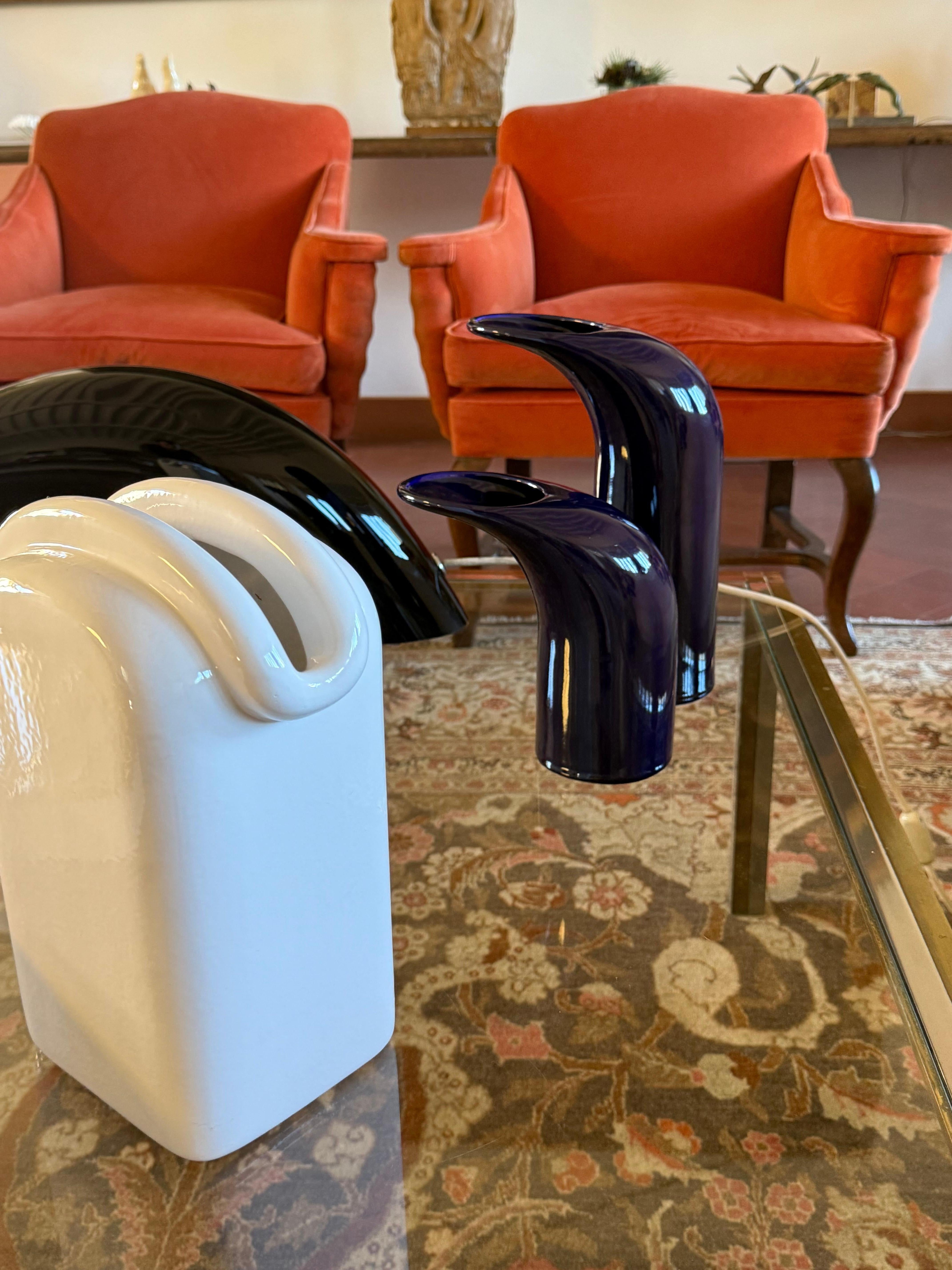 Italian Ensemble de 2 vases en céramique bleue de l'ère spatiale, Italie vers 1970 en vente