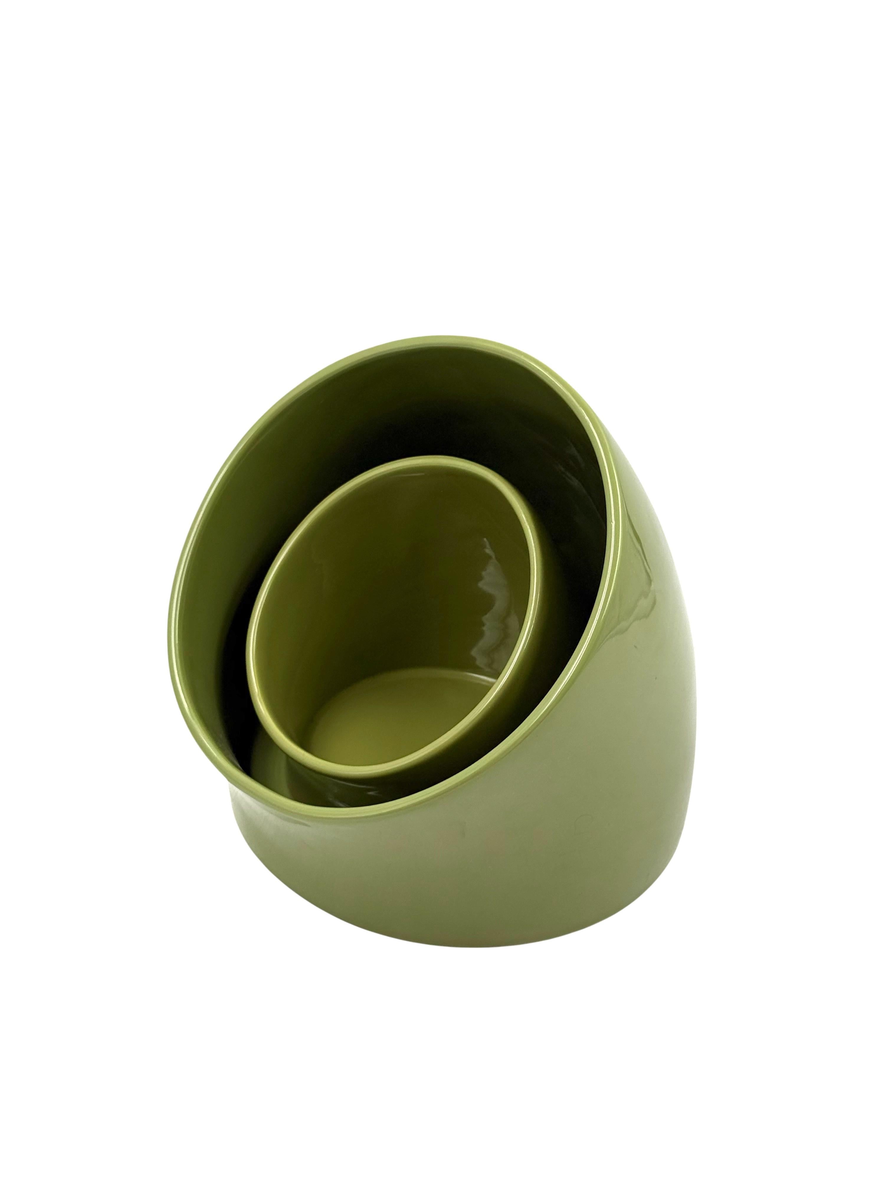 Space age set of 2 green ceramic vide poche, Sicart Italy ca. 1970 in vendita 3