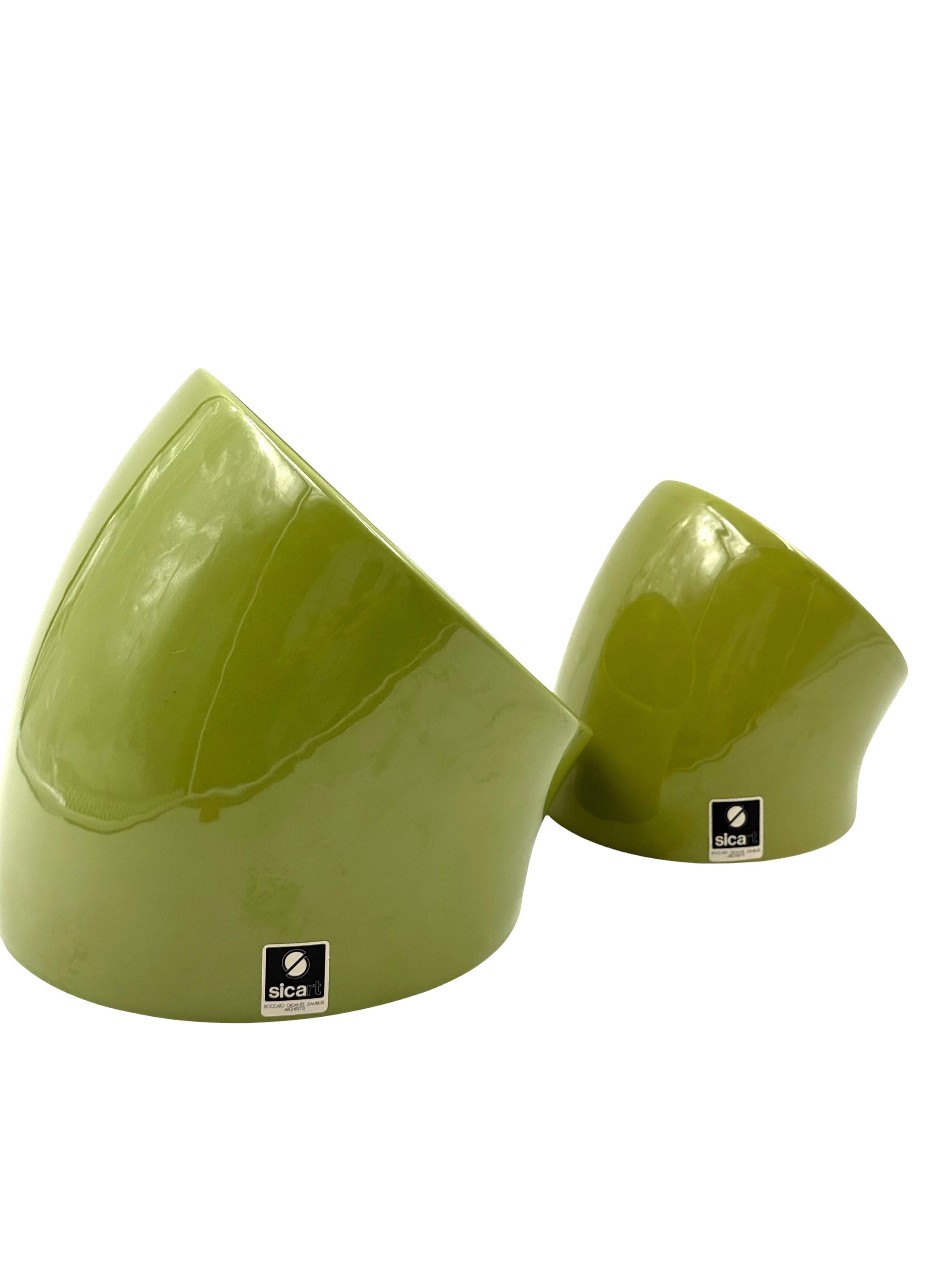 Space age set of 2 green ceramic vide poche, Sicart Italy ca. 1970 in vendita 8