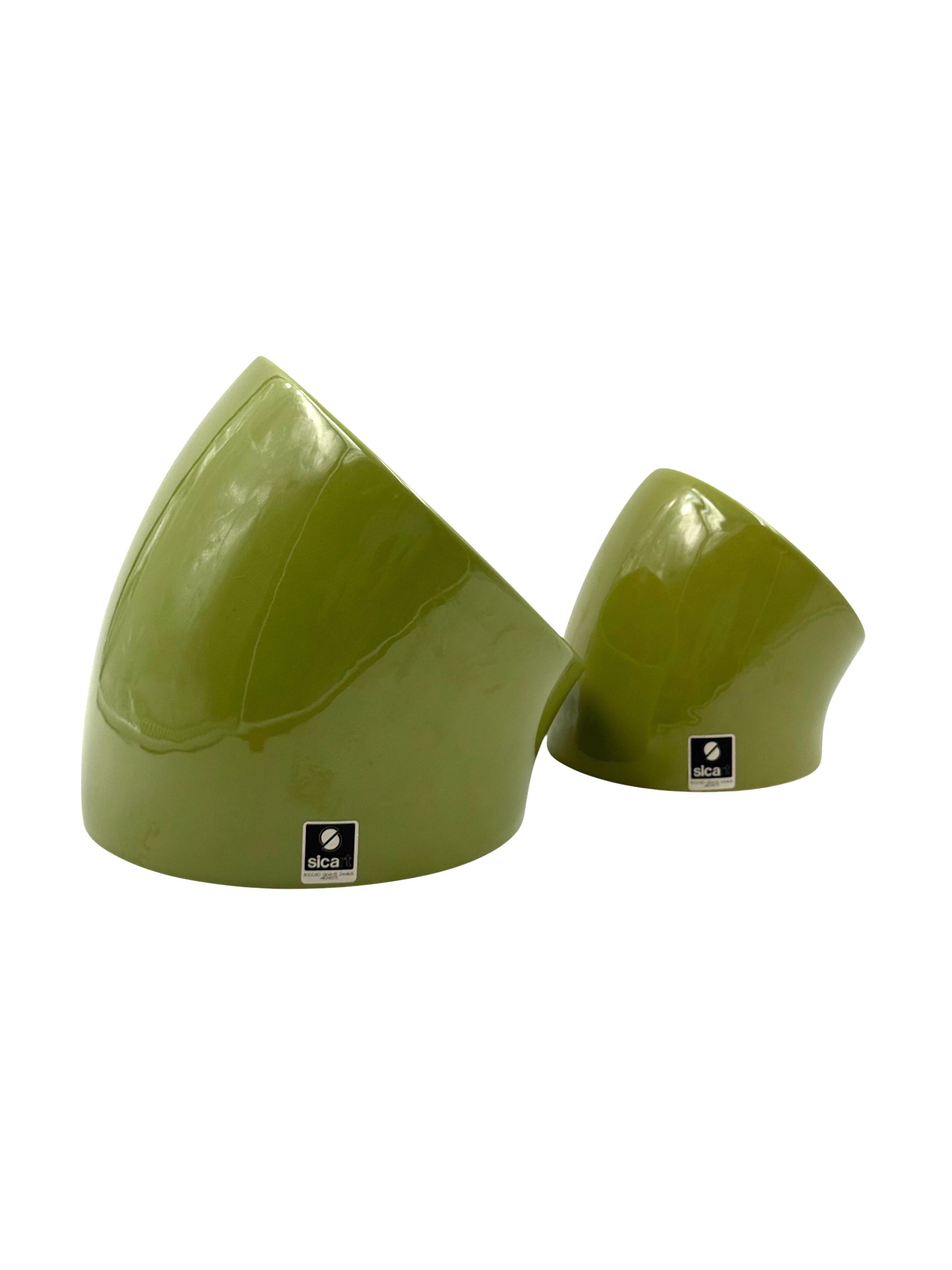 Space age set of 2 green ceramic vide poche, Sicart Italy ca. 1970 in vendita 9