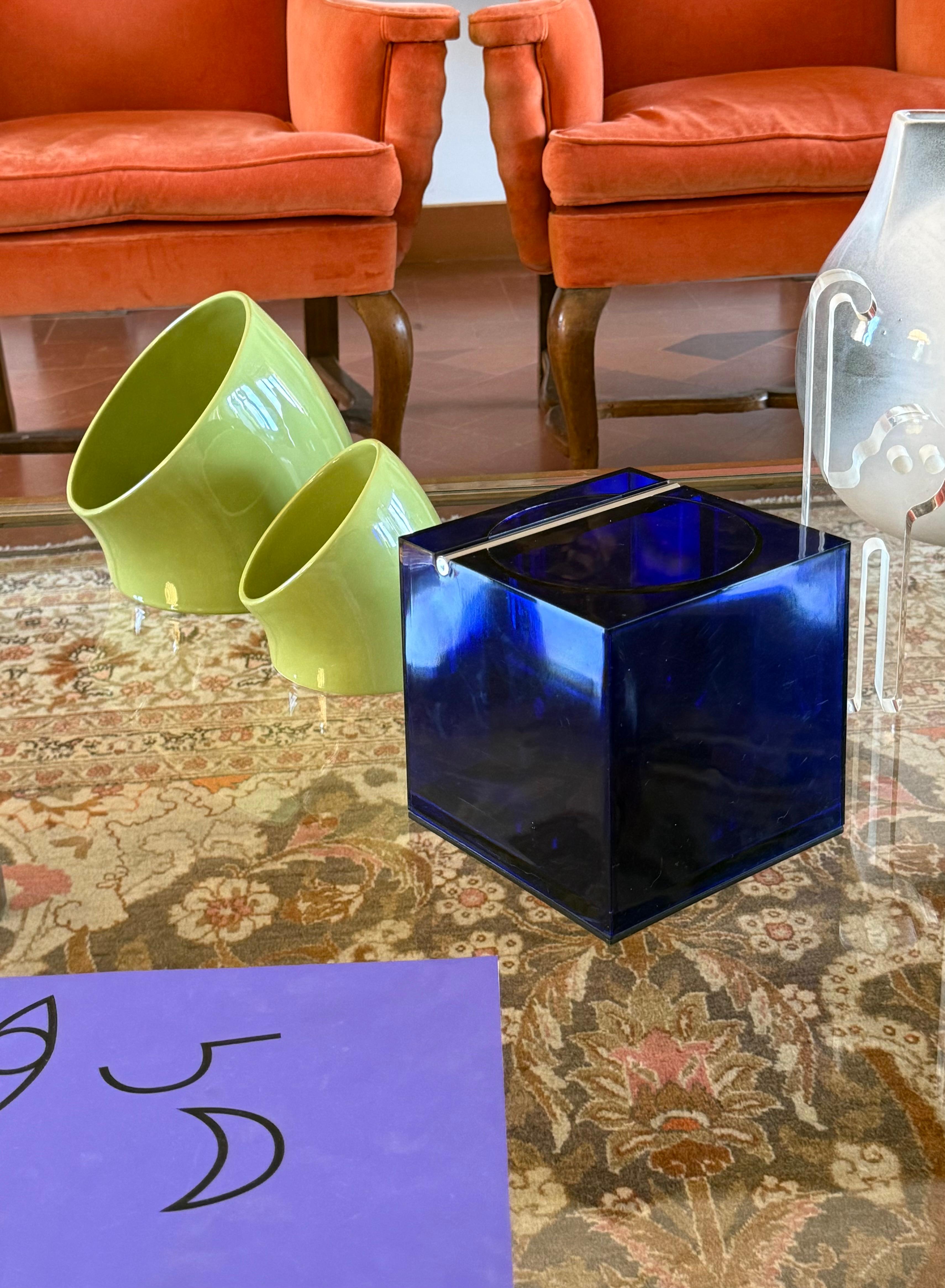 Space Age Space age set of 2 green ceramic vide poche, Sicart Italy ca. 1970 in vendita