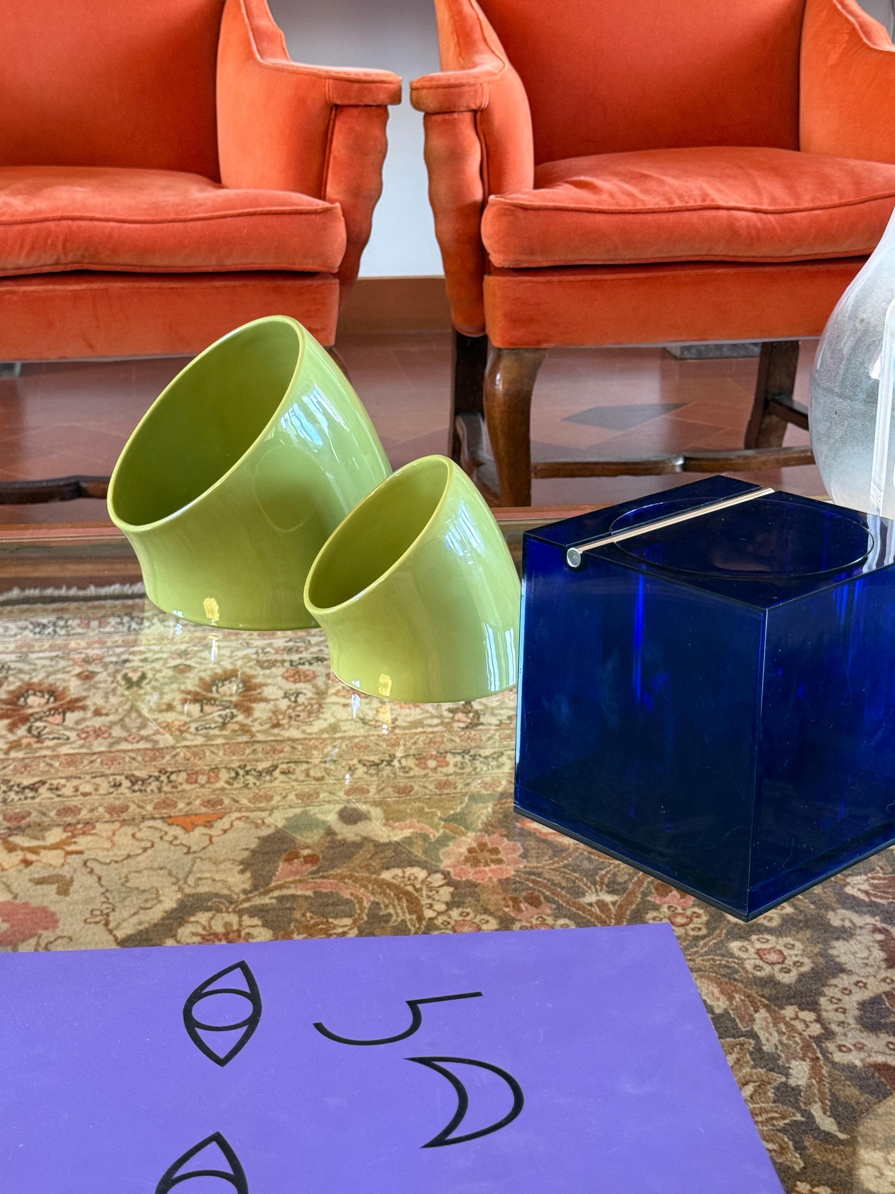 Italian Space age set of 2 green ceramic vide poche, Sicart Italy ca. 1970 in vendita