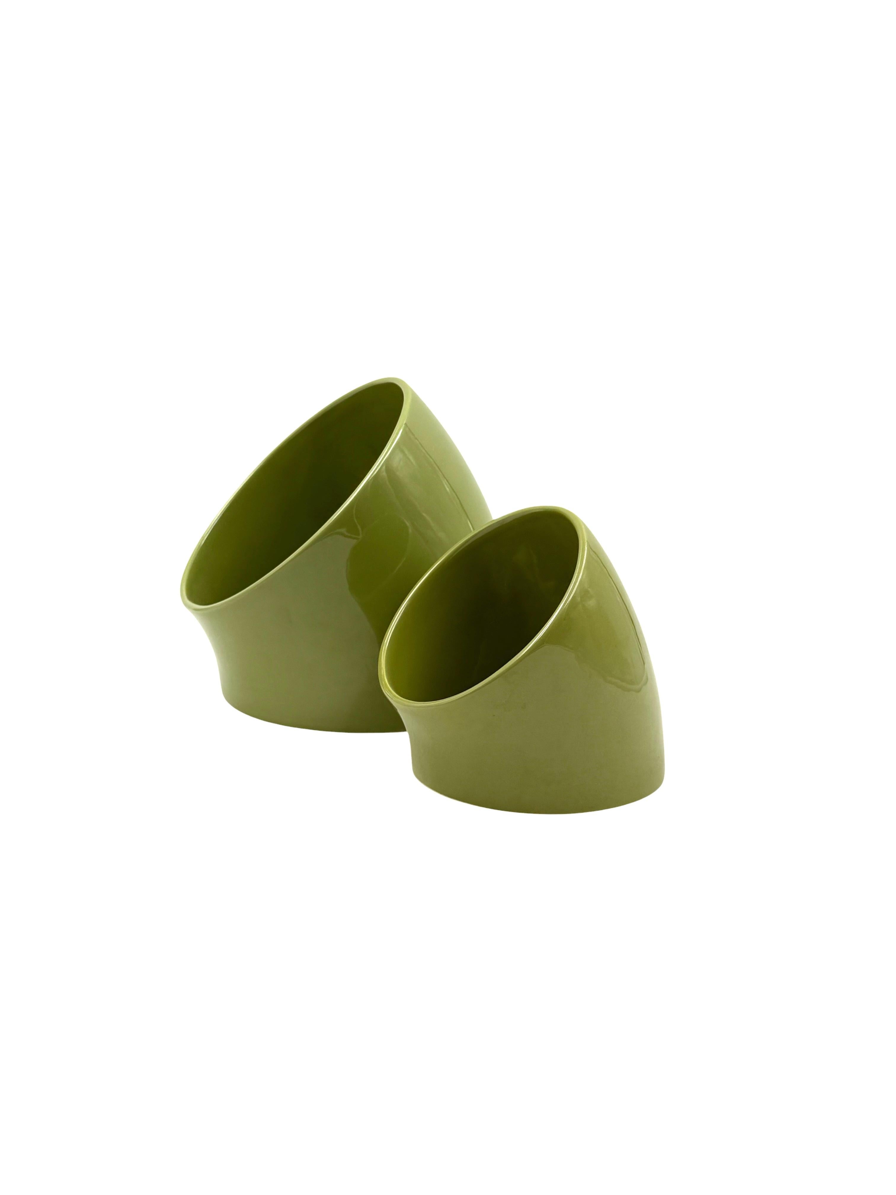 Ceramica Space age set of 2 green ceramic vide poche, Sicart Italy ca. 1970 in vendita
