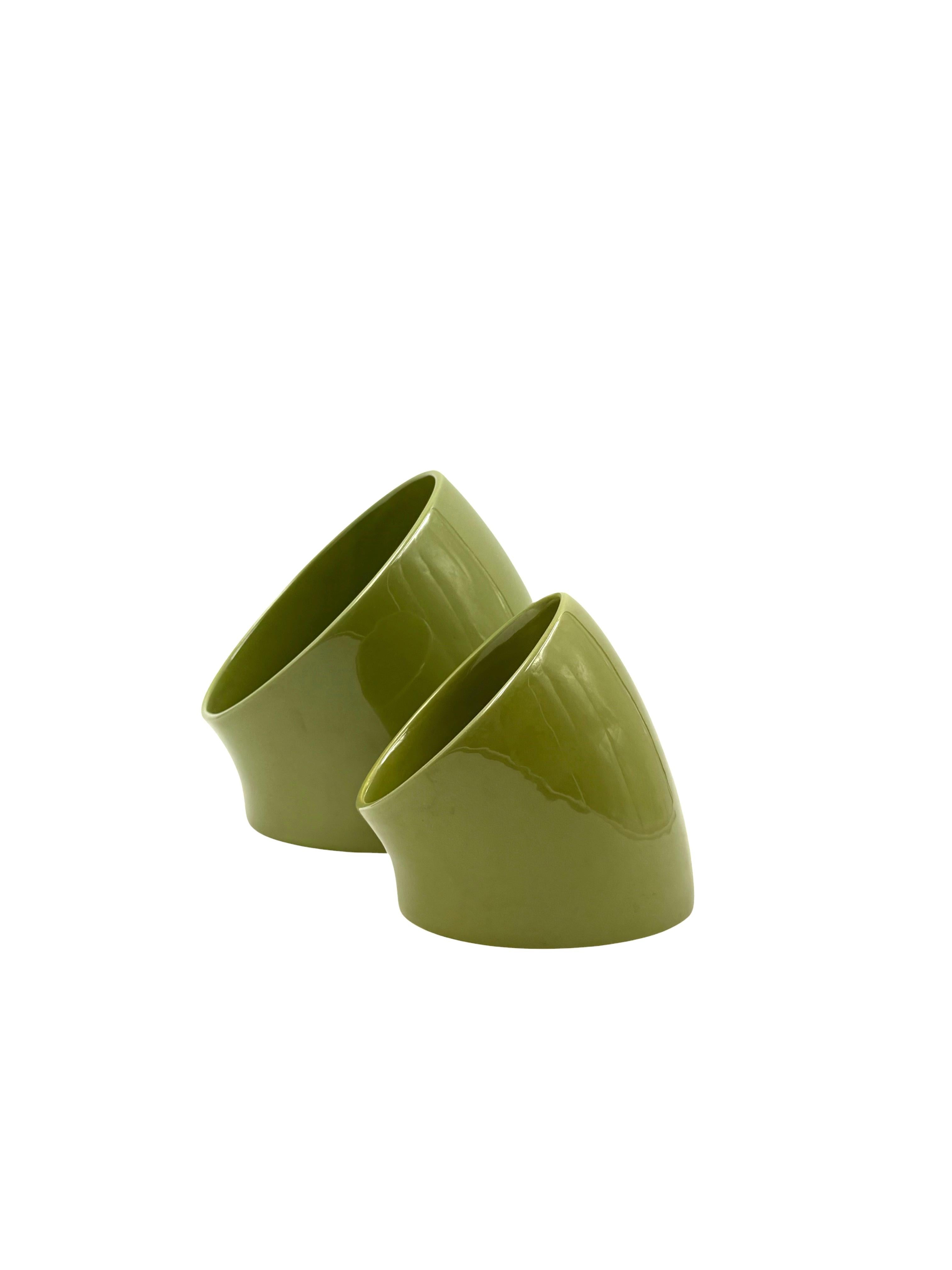 Space age set of 2 green ceramic vide poche, Sicart Italy ca. 1970 in vendita 1