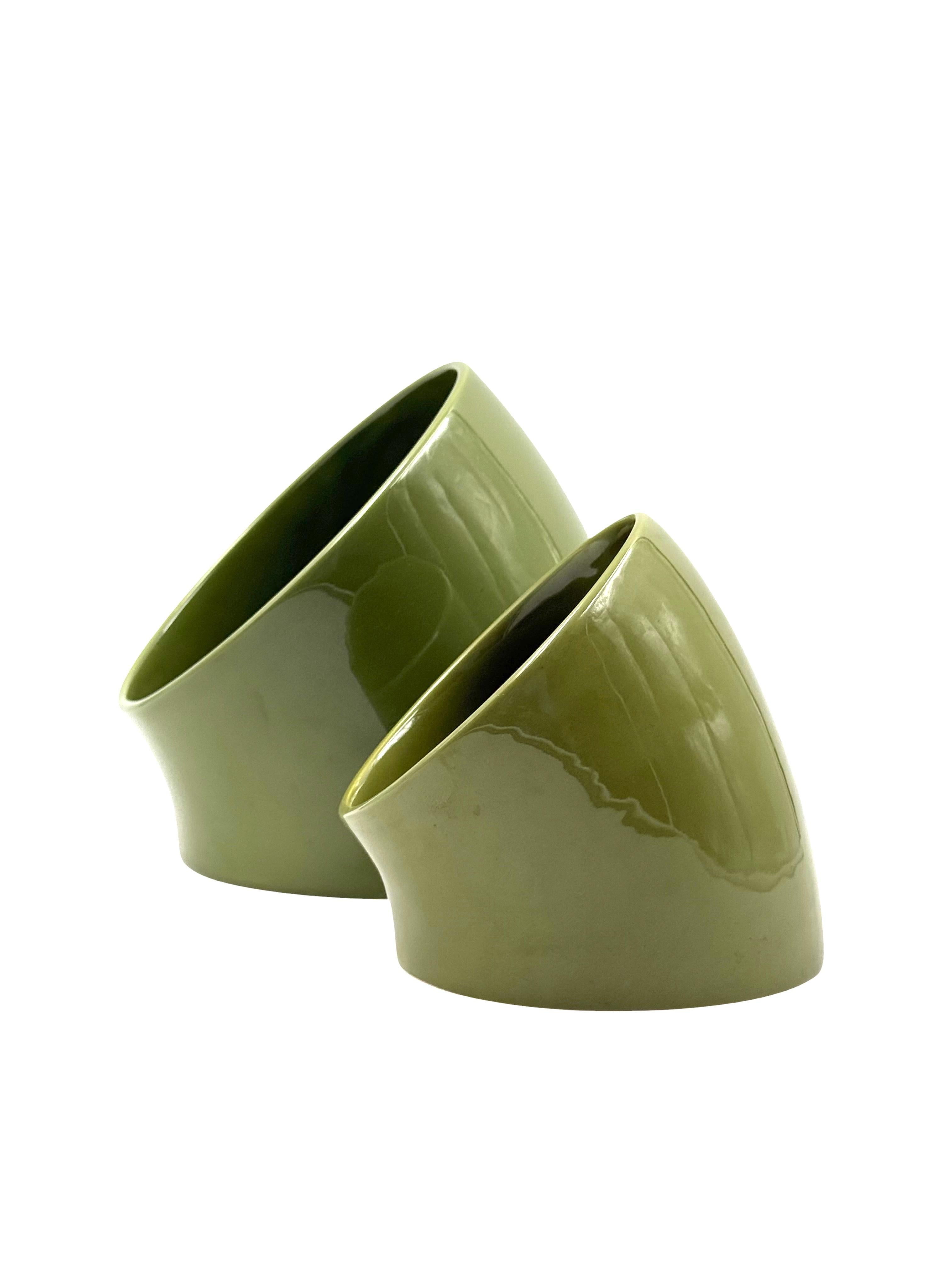 Space age set of 2 green ceramic vide poche, Sicart Italy ca. 1970 in vendita 2