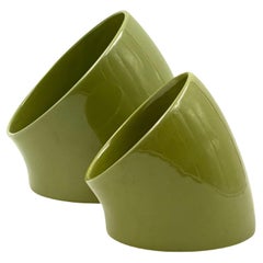 Space age set of 2 green ceramic vide poche, Sicart Italy ca. 1970