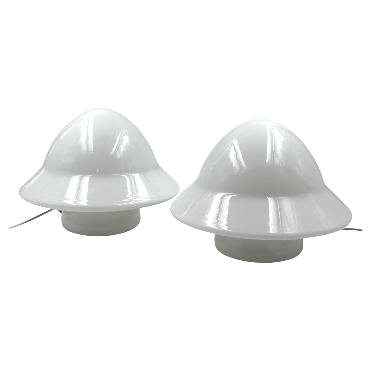 Space age Set of 2 opaline glass table Lamps, Italy 1970s