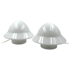 Space age Set of 2 opaline glass table Lamps, Italy 1970s