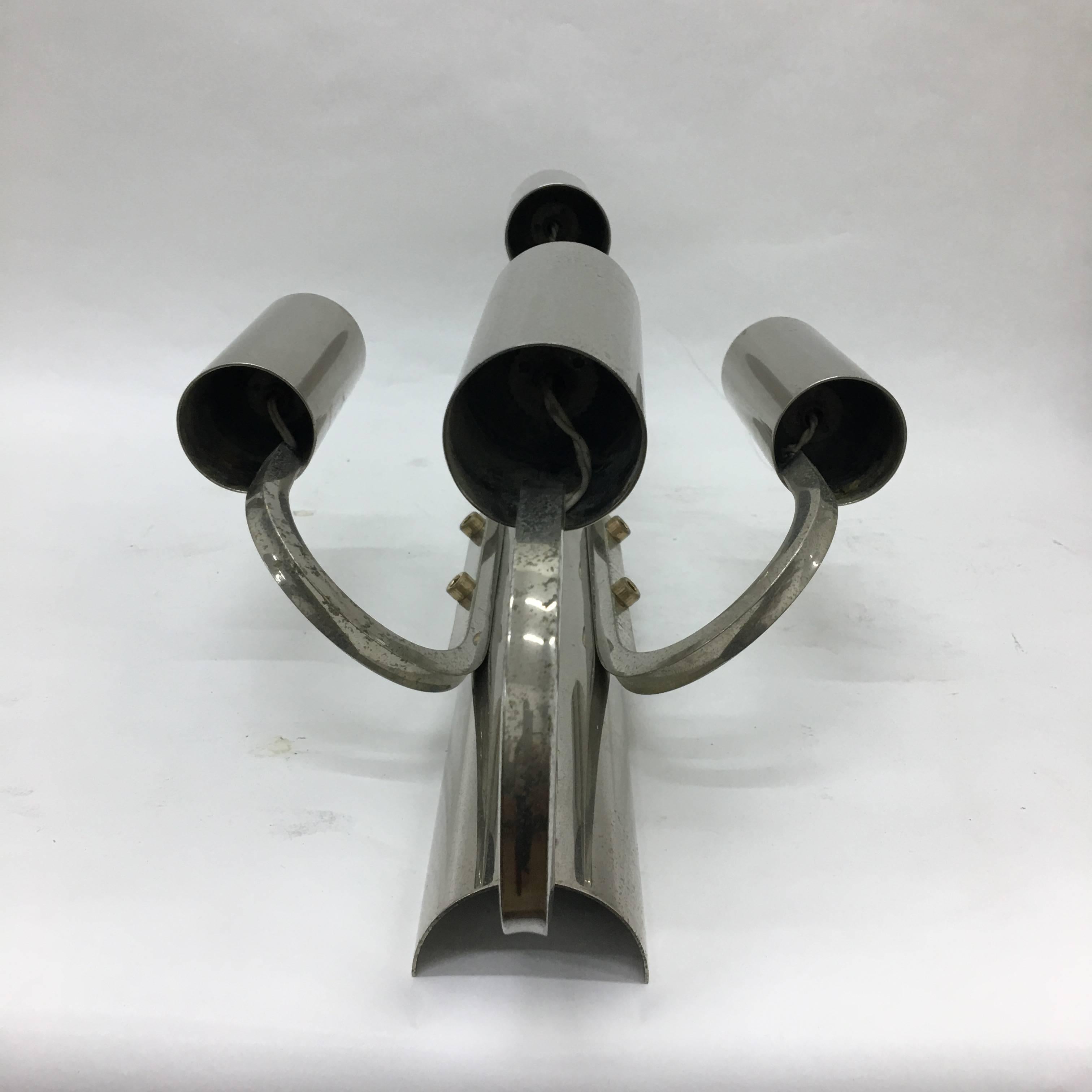 1970s Space Age Set of Four Large Chromed Steel Italian Wall Sconces For Sale 1