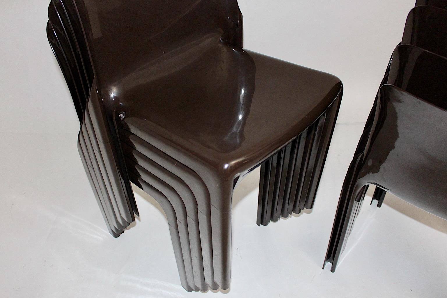 Space AgeVintage Chocolate Brown Plastic Dining Chair Ten Vico Magistretti  10