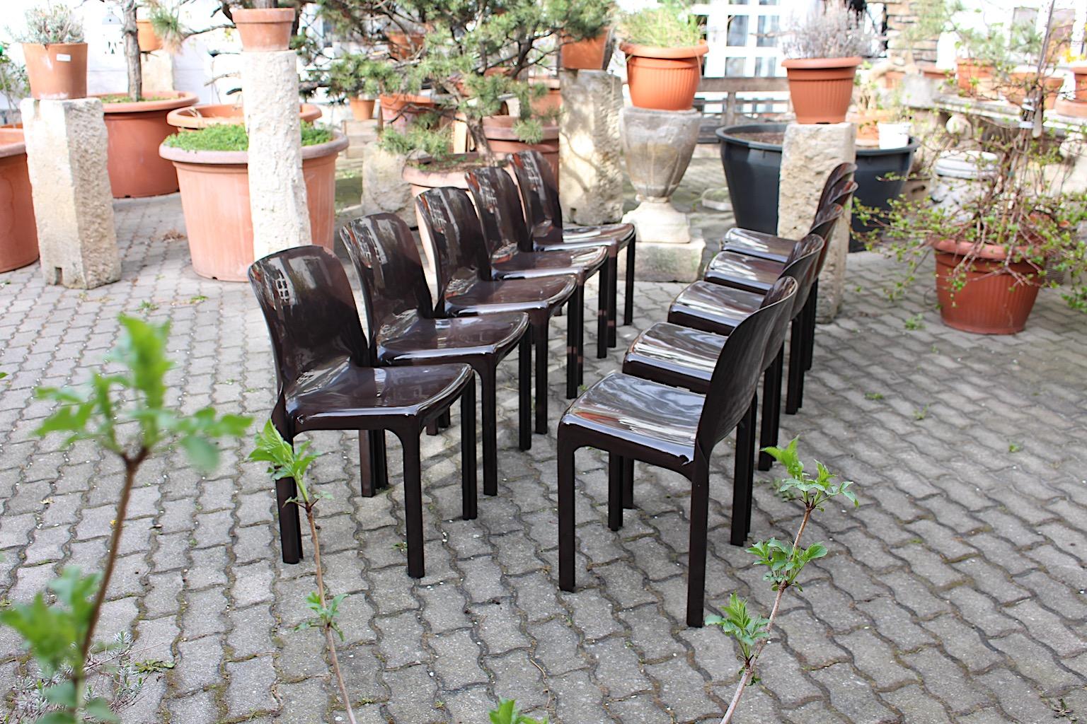 20th Century Space AgeVintage Chocolate Brown Plastic Dining Chair Ten Vico Magistretti 