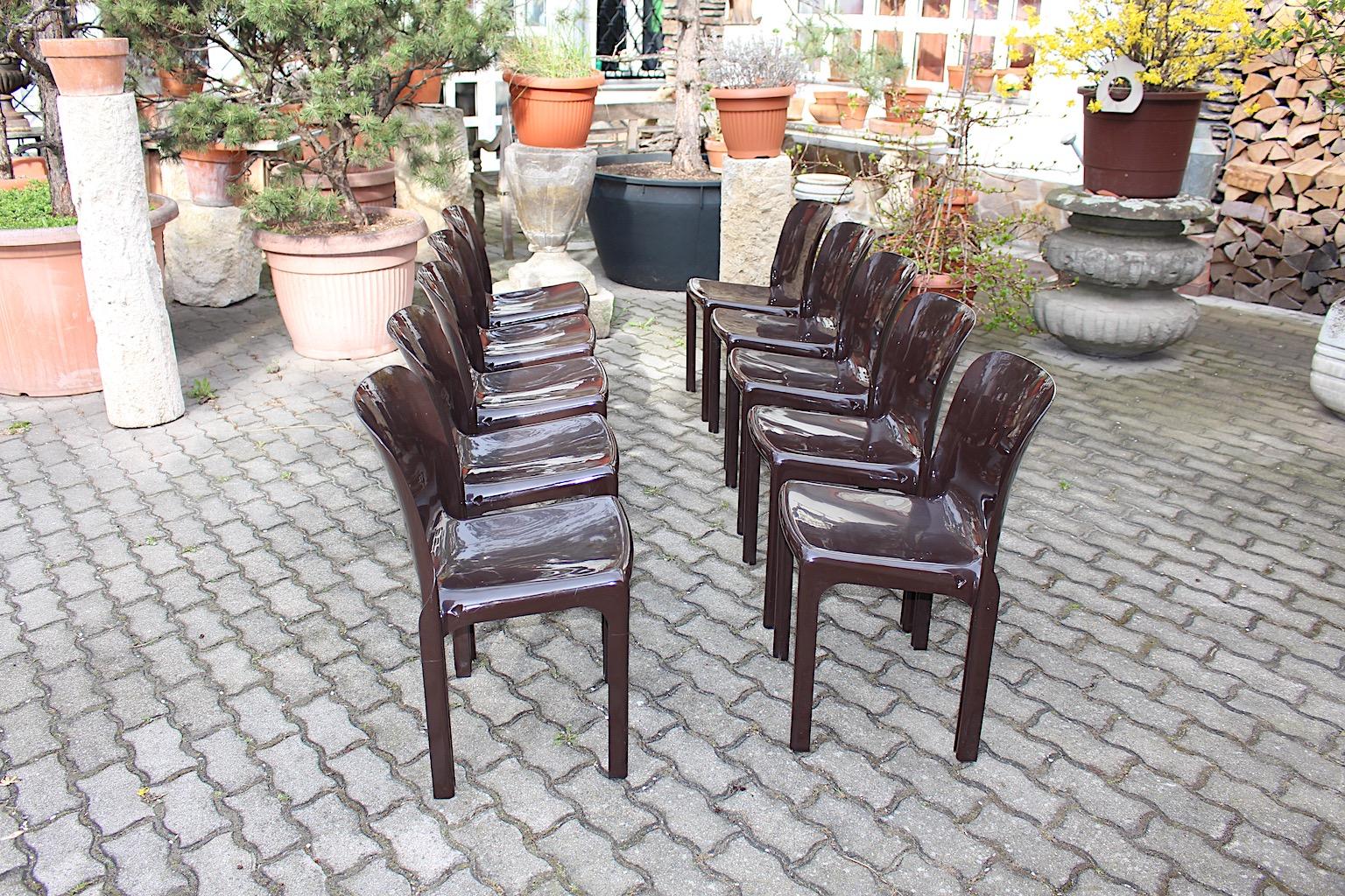 Space AgeVintage Chocolate Brown Plastic Dining Chair Ten Vico Magistretti  3