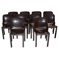 Space AgeVintage Chocolate Brown Plastic Dining Chair Ten Vico Magistretti