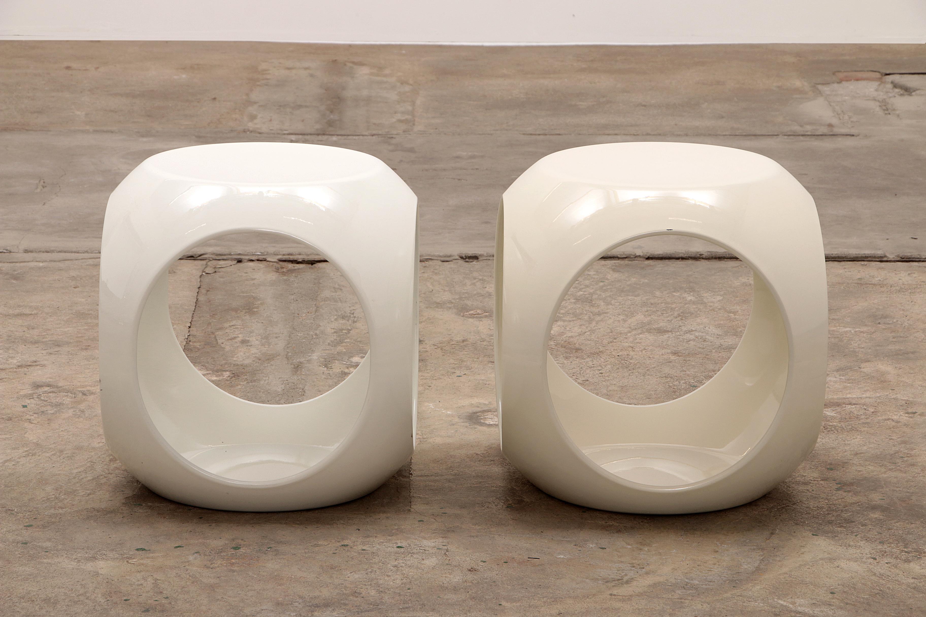 French Space Age Set of Two Cube Shape Bedside Tables, 1970
