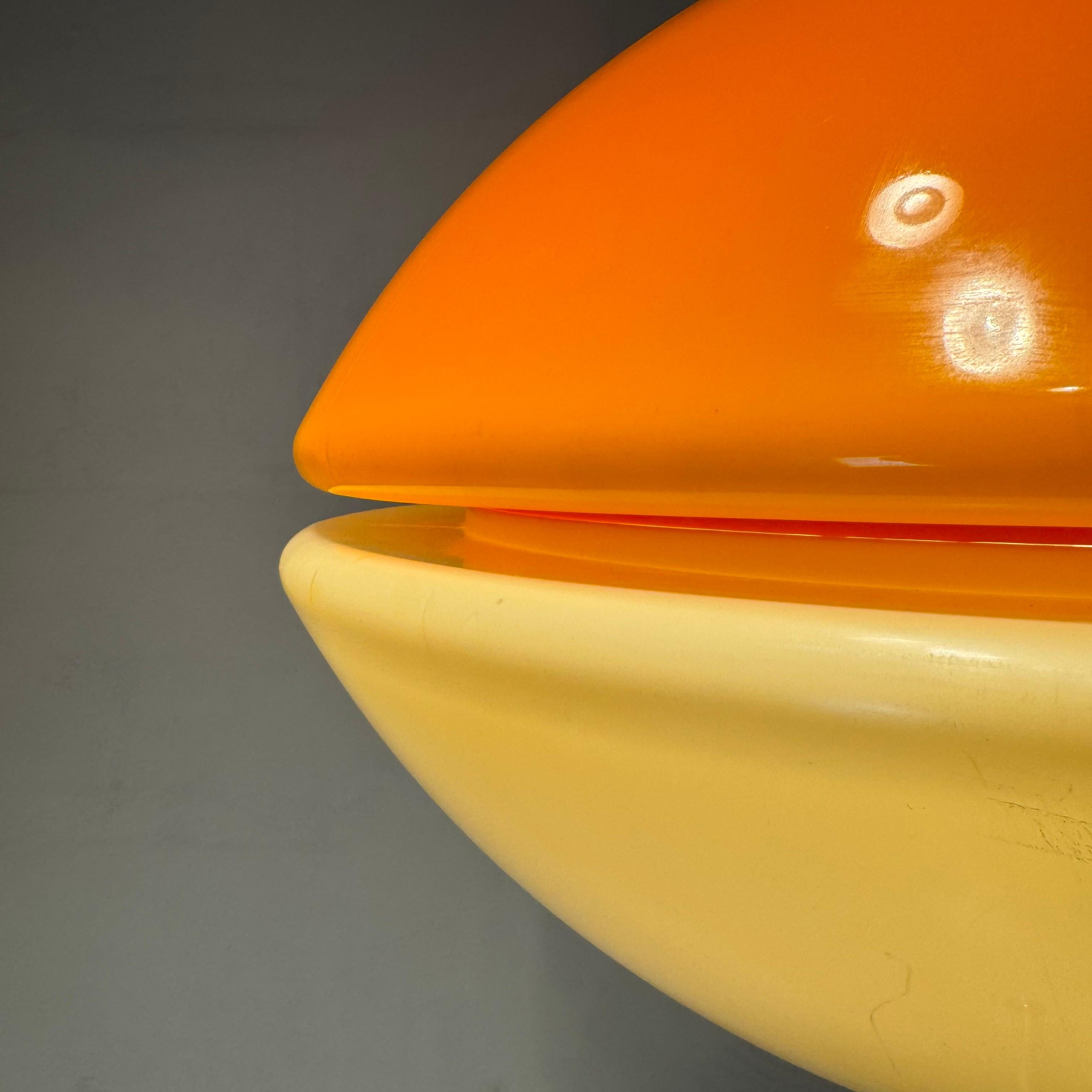 Very special and large floor lamp made in Slovenia by Sijaj Hrastnik 1970s.

White lacquered metal base and chrome plated stem. Light head itself is made from two large parts of plastic with three bulb holders inside. 

A stunning beauty and eye