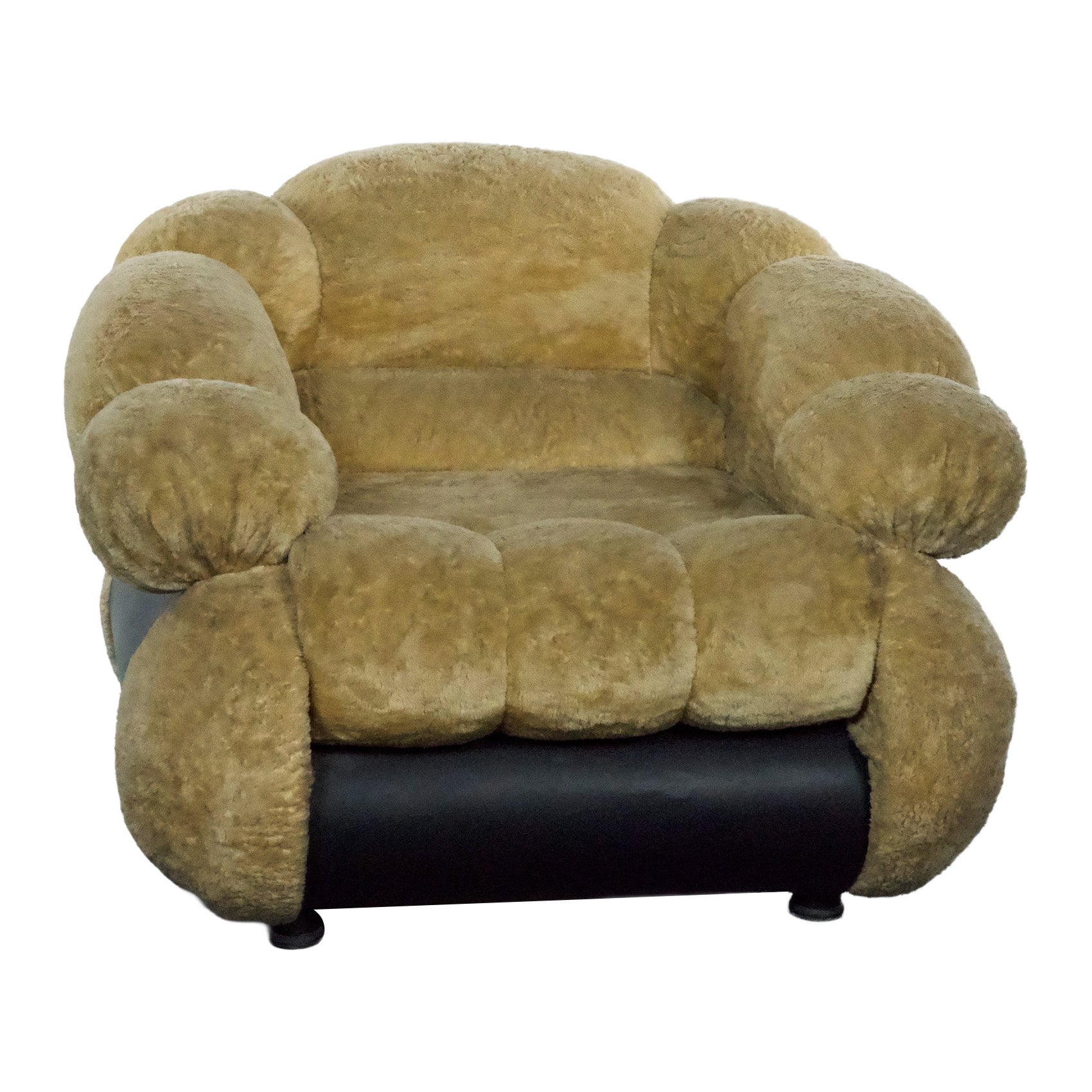 Fauteuil unique de Adriano Piazzesi, ours en peluche crème et cuirette de l'ère spatiale en vente