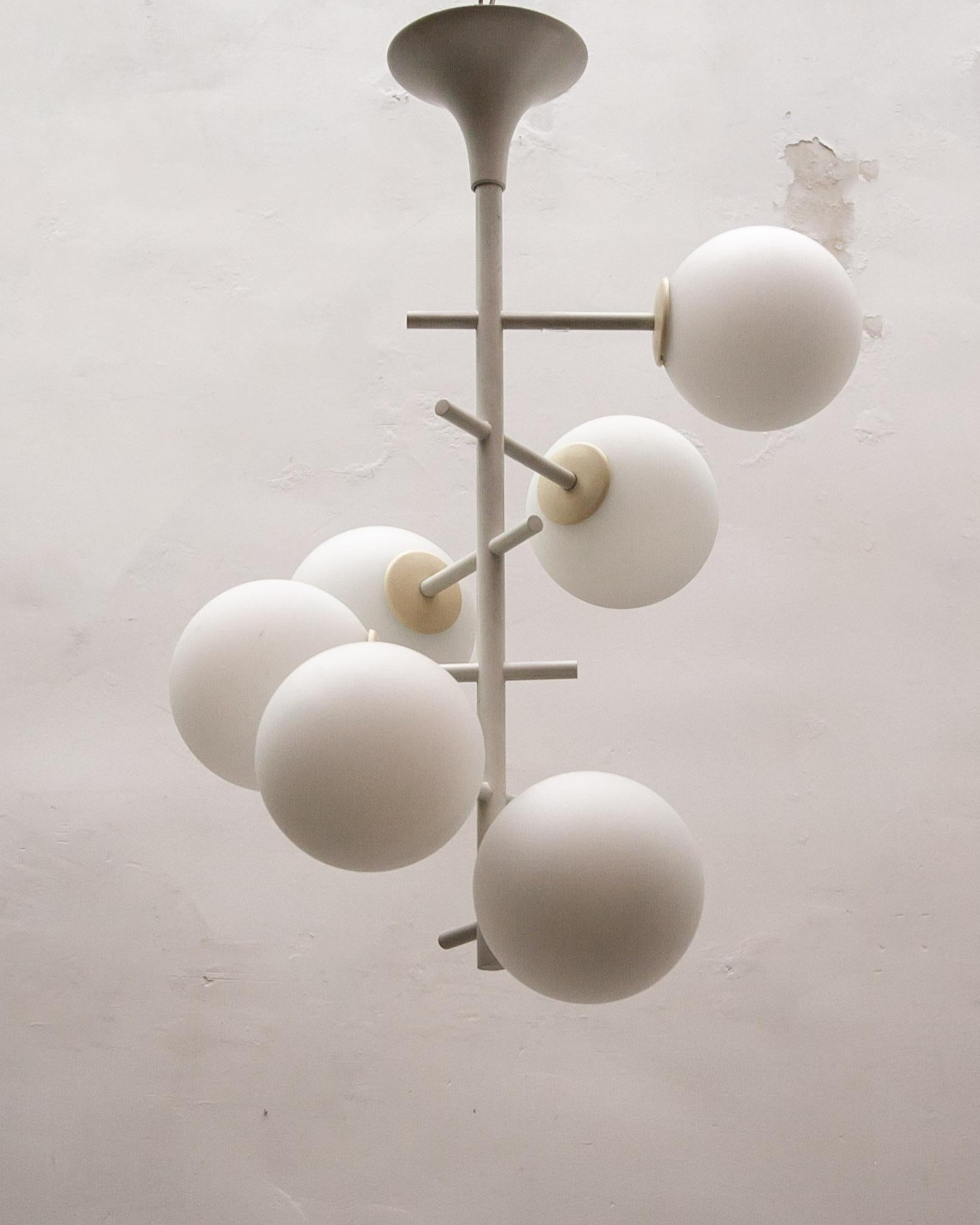 Mid-Century Modern Space Age Six Opal Globes by Kaiser 1970s Pendant For Sale