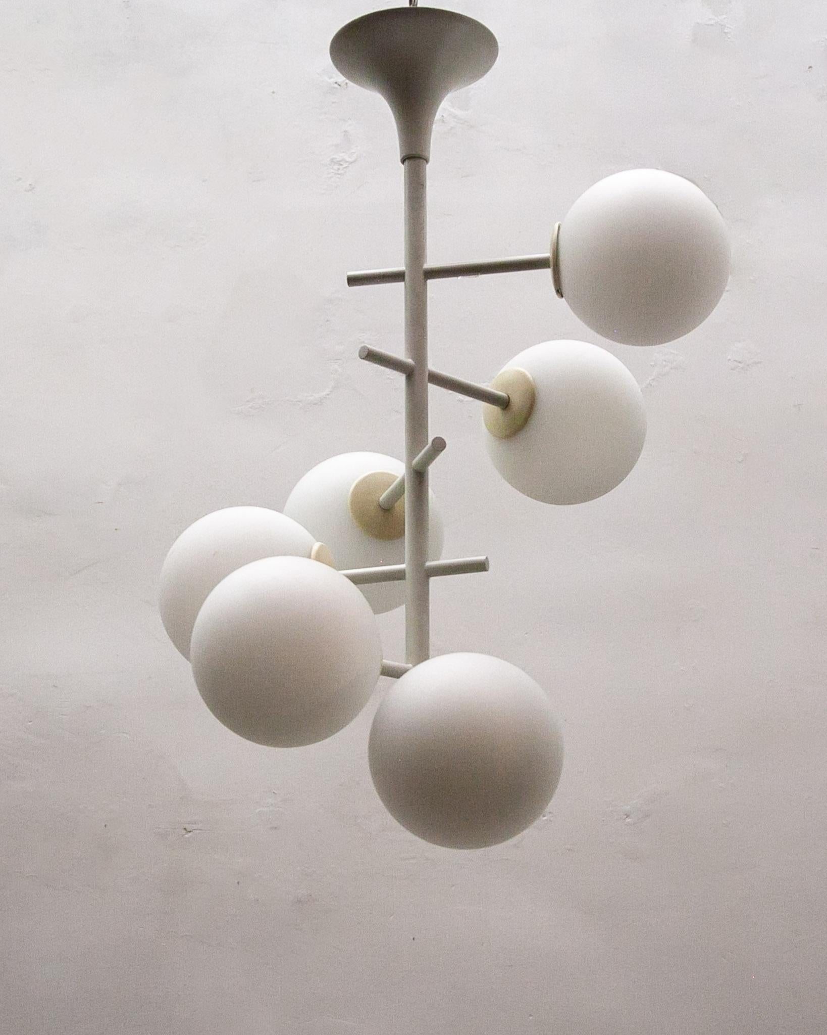 Mid-20th Century Space Age Six Opal Globes by Kaiser 1970s Pendant For Sale