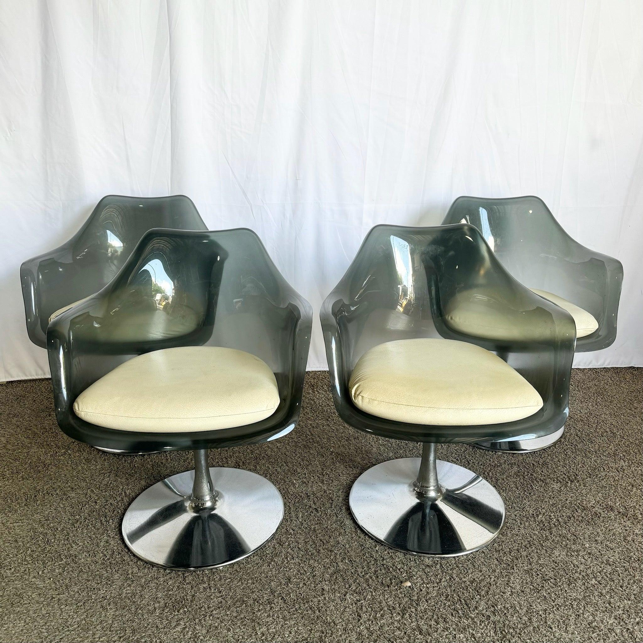 Space AGE Chaises de salle à manger Tulipe en Lucite fumé et Chrome - Lot de 4 en vente 5