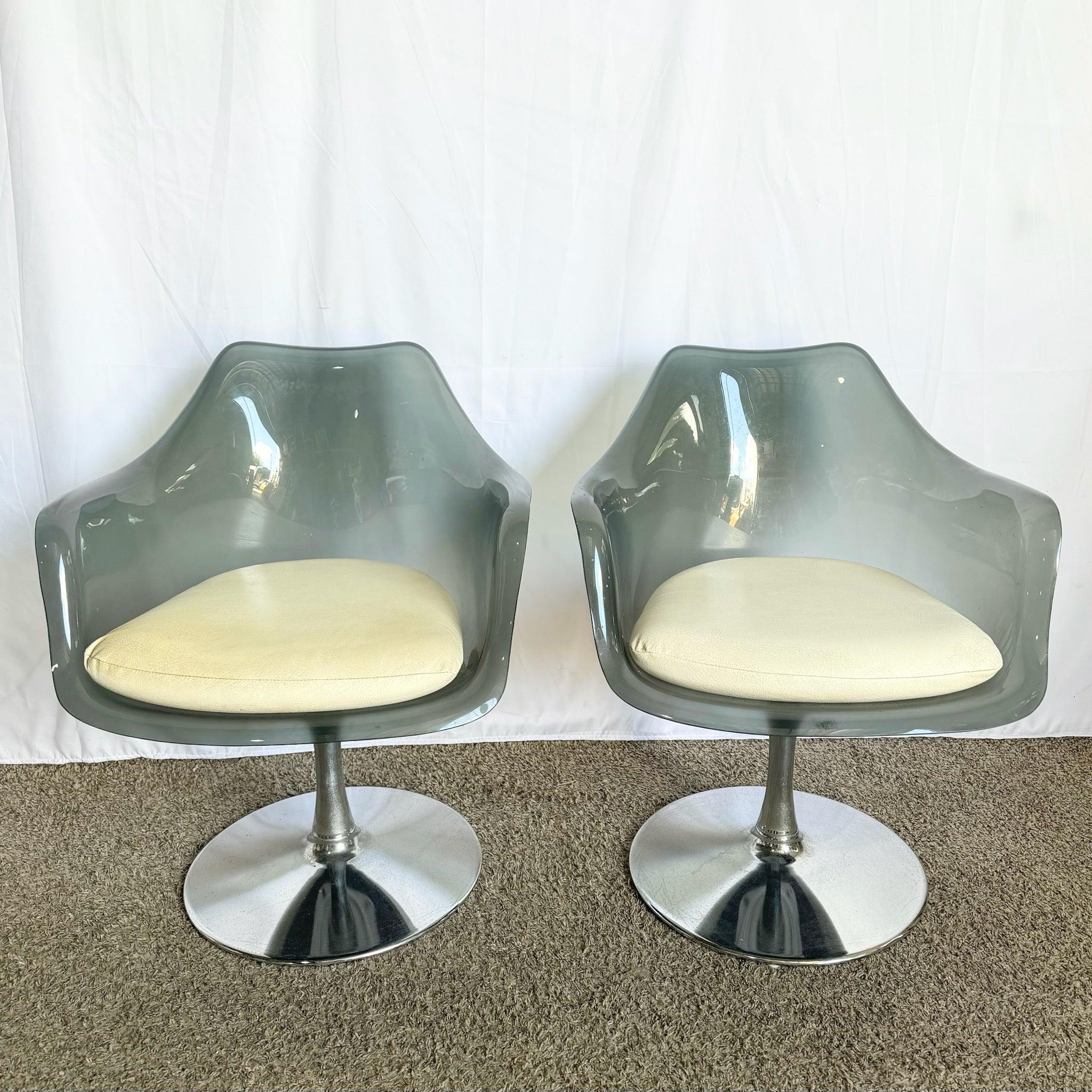 Space AGE Chaises de salle à manger Tulipe en Lucite fumé et Chrome - Lot de 4 en vente 1