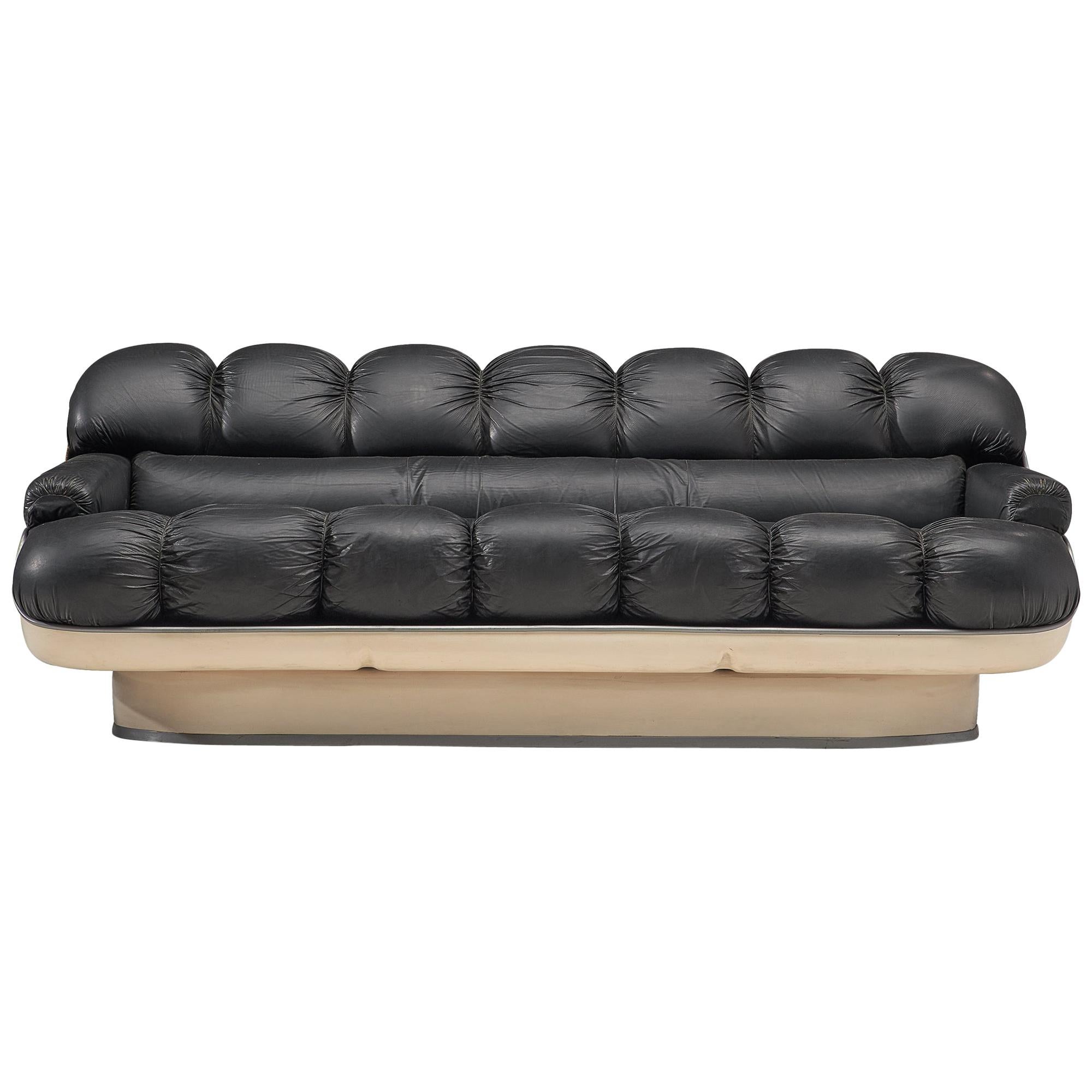Space Age Sofa in Black Leatherette and Fiberglass
