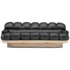 Space Age Sofa in Black Leatherette and Fiberglass