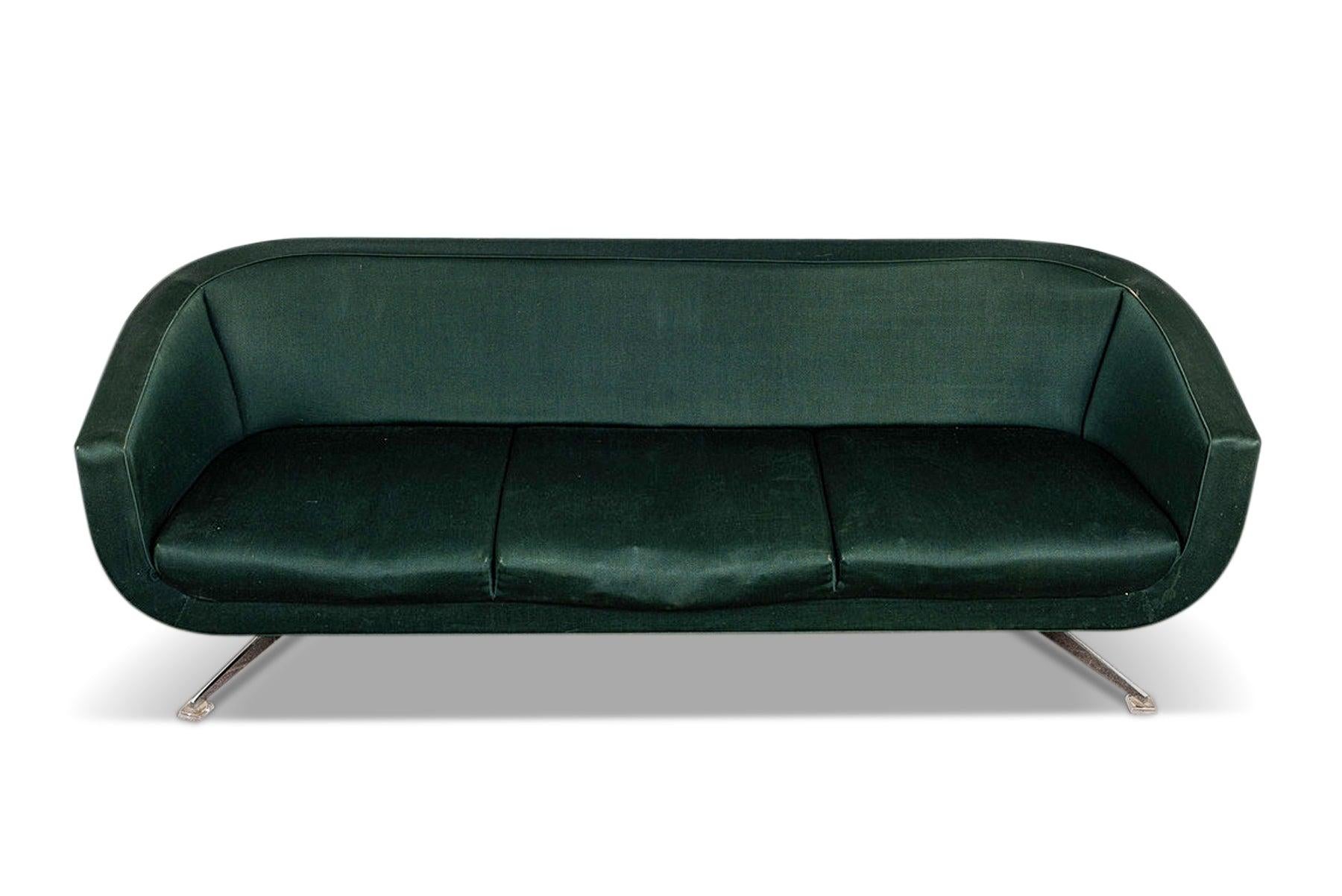 Aluminum Space Age Sofa in Green Wool