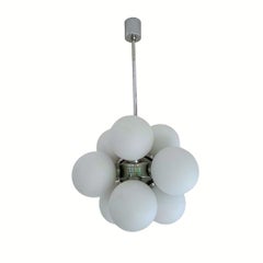 1970s Sputnik Chandelier, 8 Glass Globes, Vintage Lighting Design