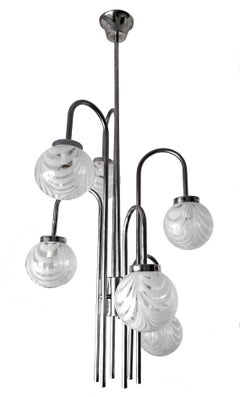 Space Age Sputnik Chrome Cascade Blown Murano Glass Chandelier by Mazzega