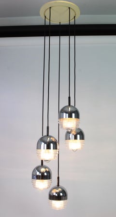 Space Age Sputnik Chrome Glass Cascade Chandelier Pendant Ceiling Lamp by Kaiser
