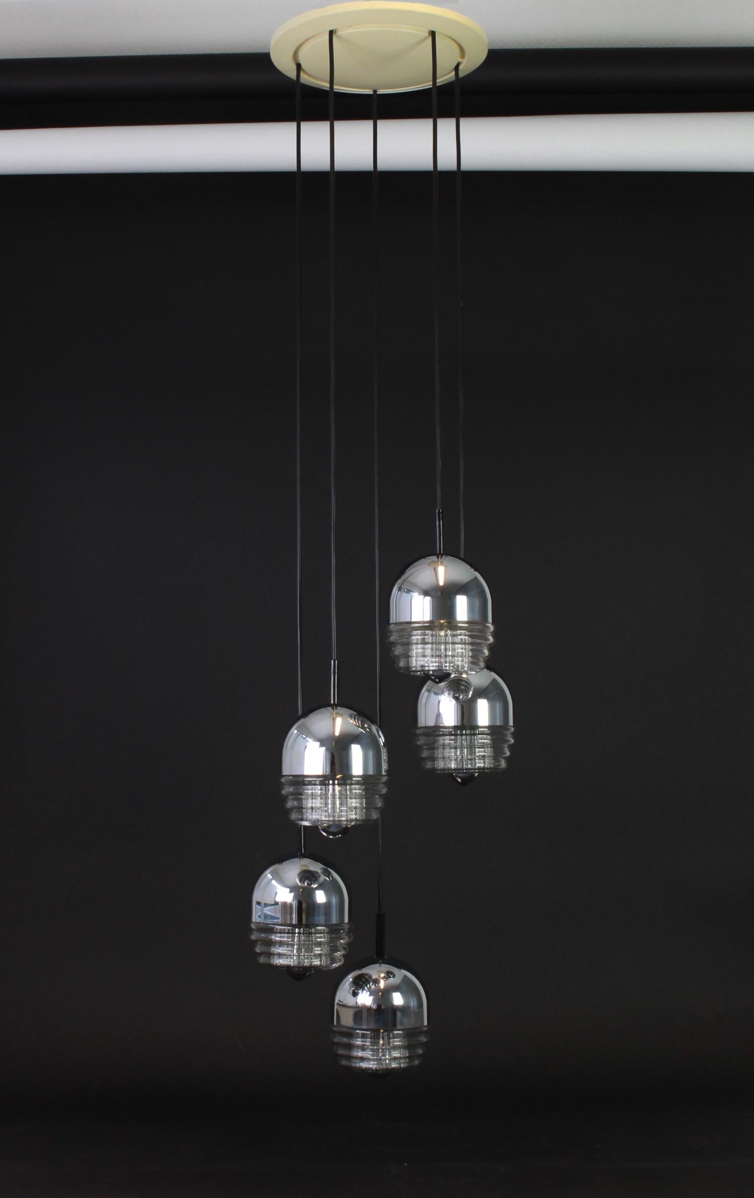 German Space Age Sputnik Chrome Glass Cascade Chandelier Pendant Ceiling Lamp by Kaiser