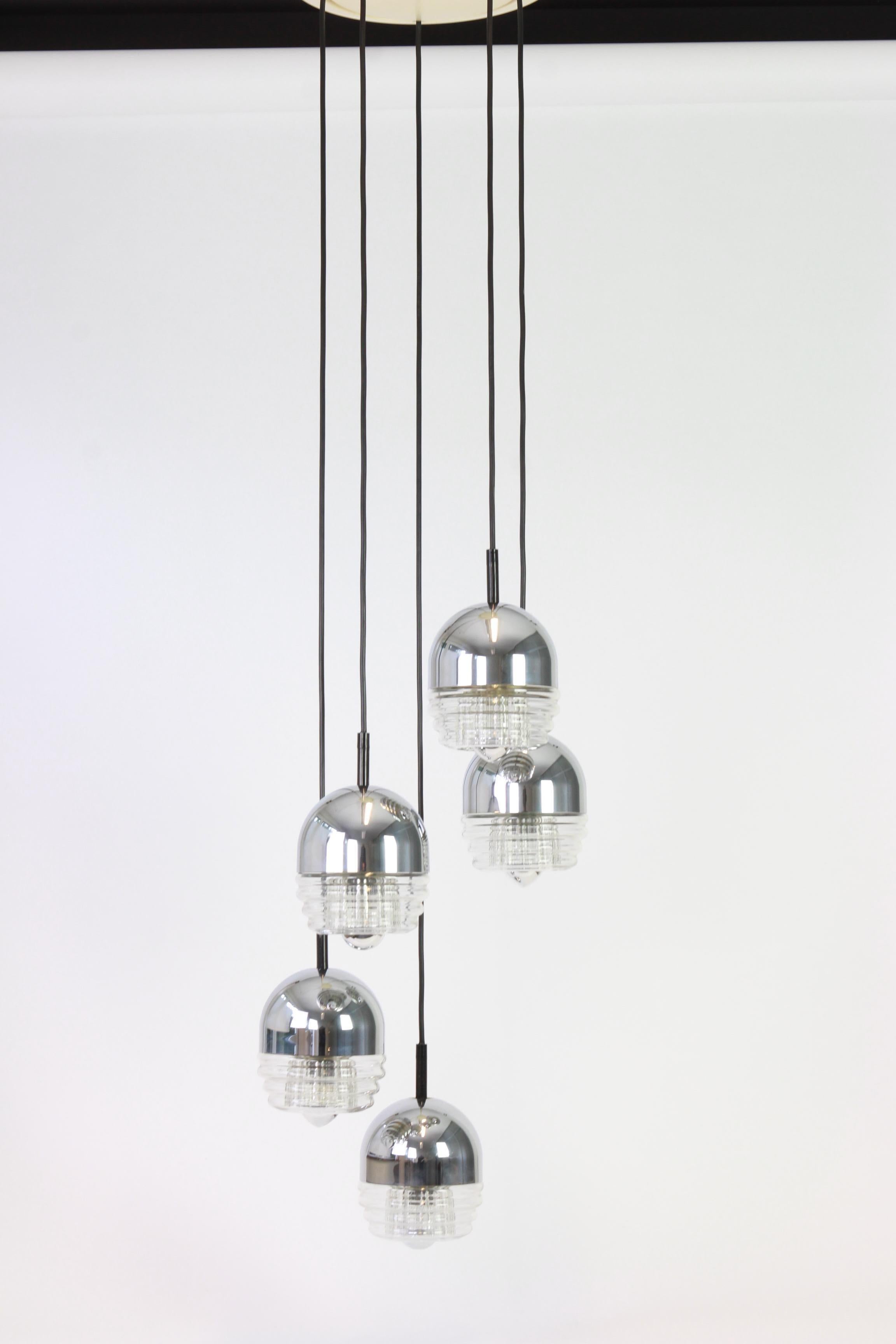 Late 20th Century Space Age Sputnik Chrome Glass Cascade Chandelier Pendant Ceiling Lamp by Kaiser