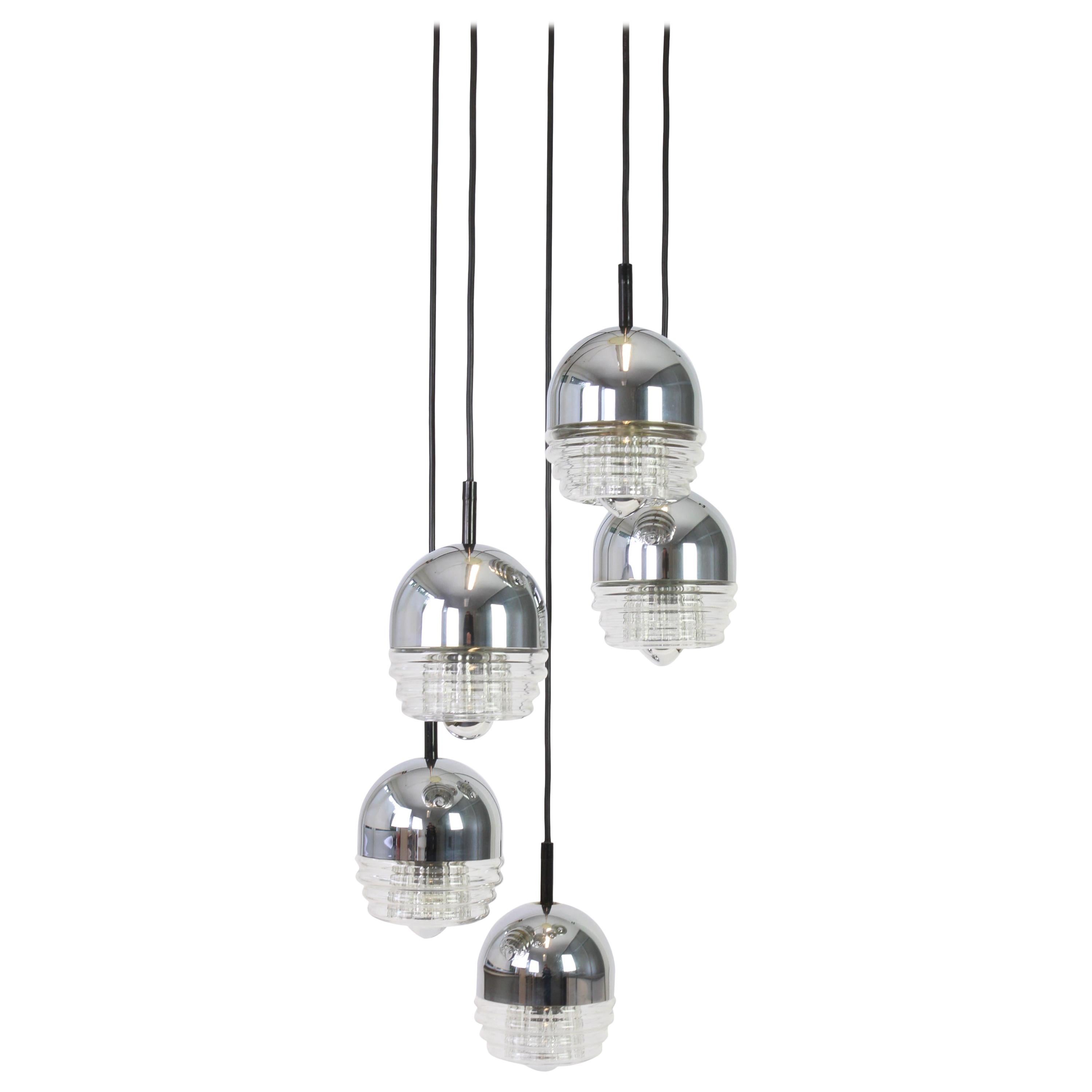 Space Age Sputnik Chrome Glass Cascade Chandelier Pendant Ceiling Lamp by Kaiser