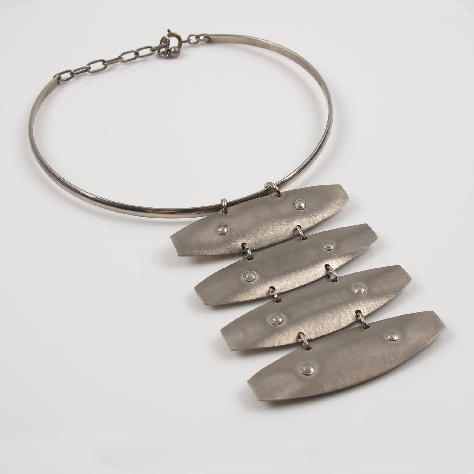 Women's or Men's Space Age Stainless Steel Choker Pendant Necklace