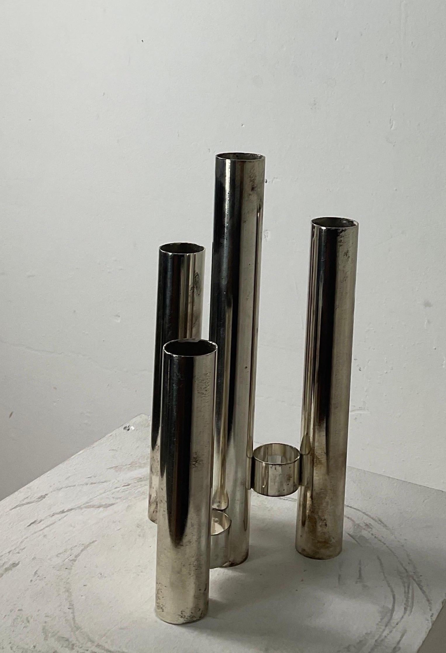 Laminate Space Age Stainless Steel Vase, Italy 1970s For Sale