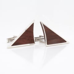 Gemelli triangolari in argento sterling e legno intarsiato dell'A Space AGE
