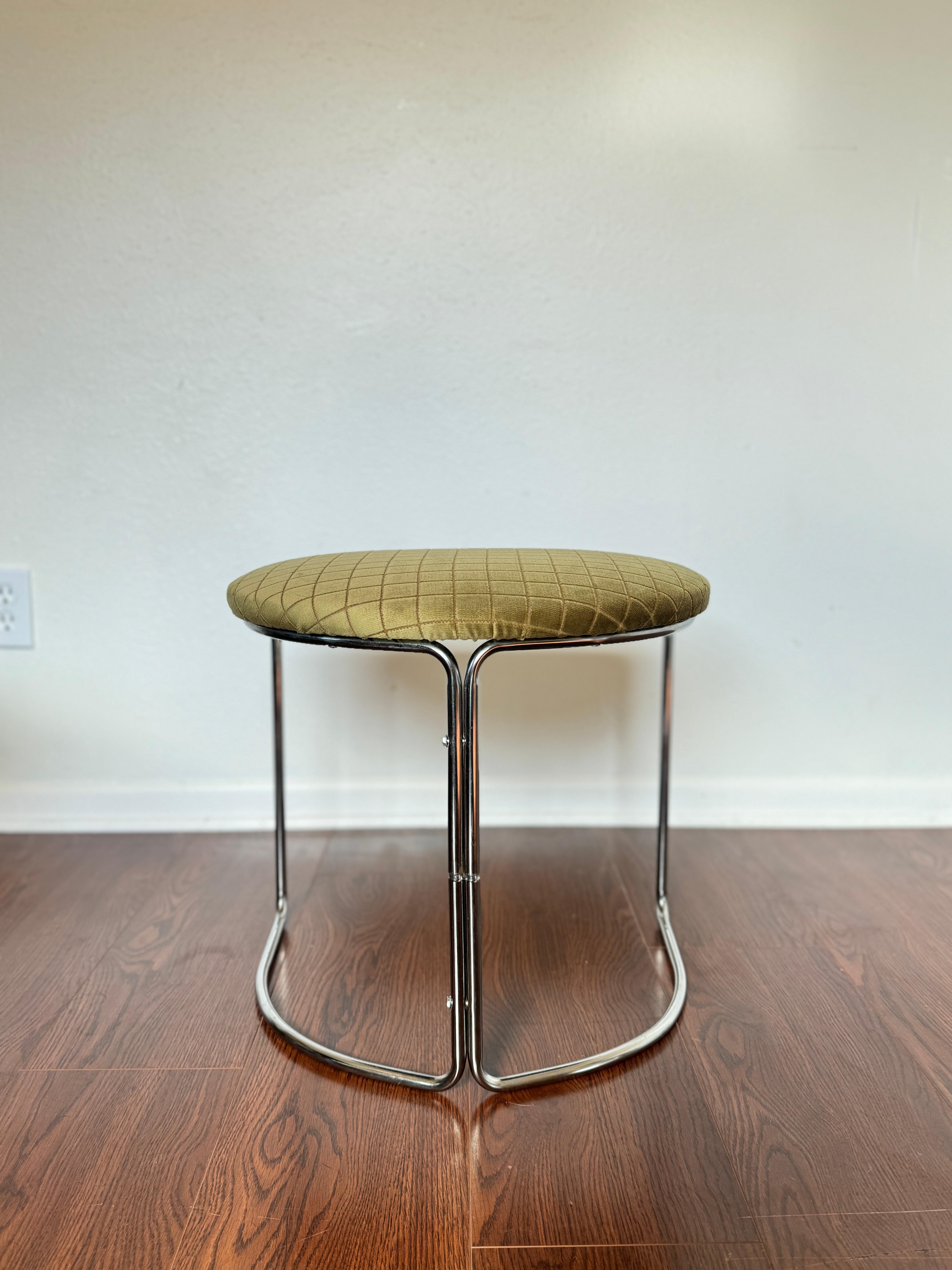 Space age stool by Cisco circa 1970s. Reupholstered in 100% cotton check velvet  For Sale 3