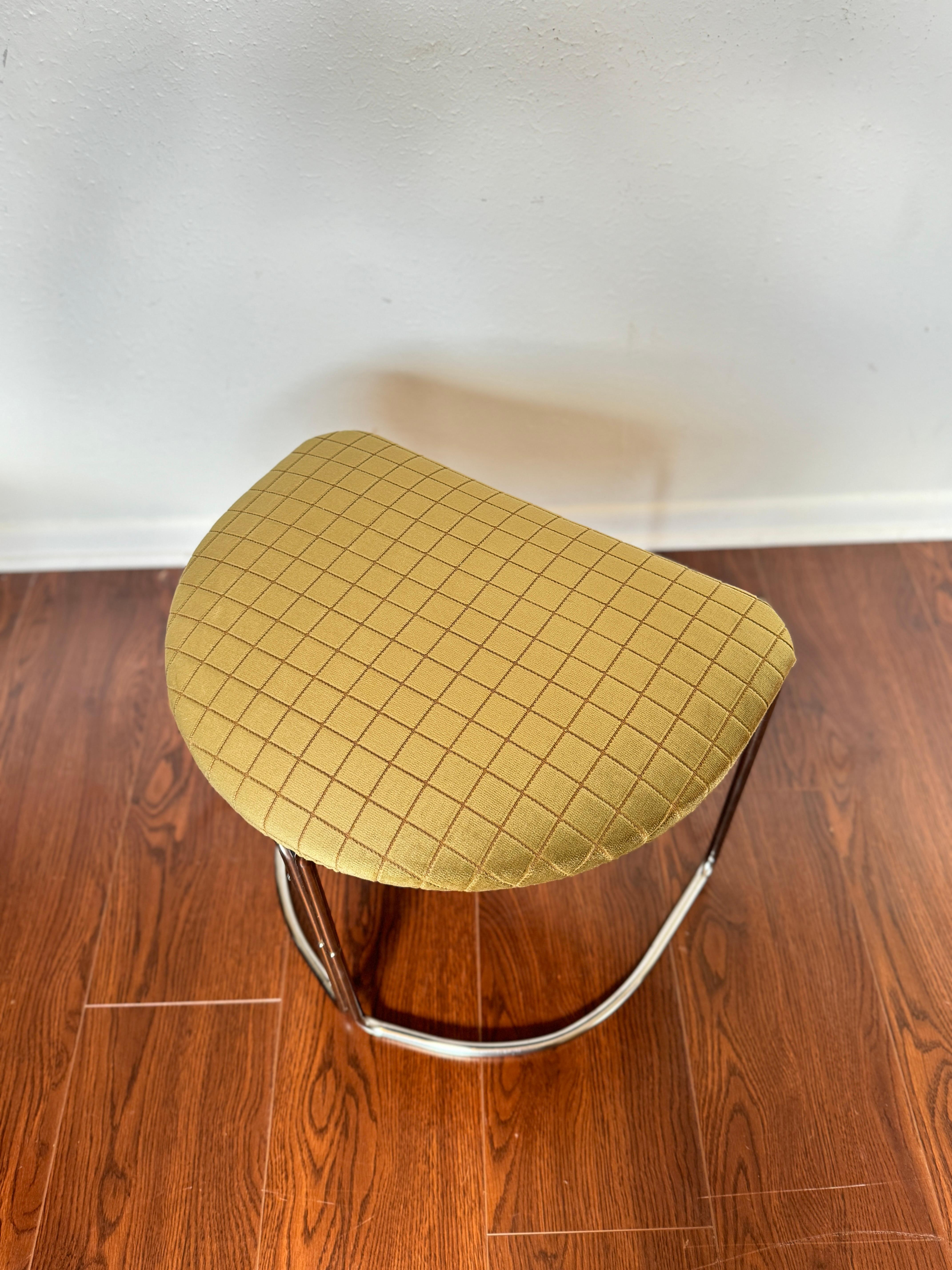 Space age stool by Cisco circa 1970s. Reupholstered in 100% cotton check velvet  For Sale 4