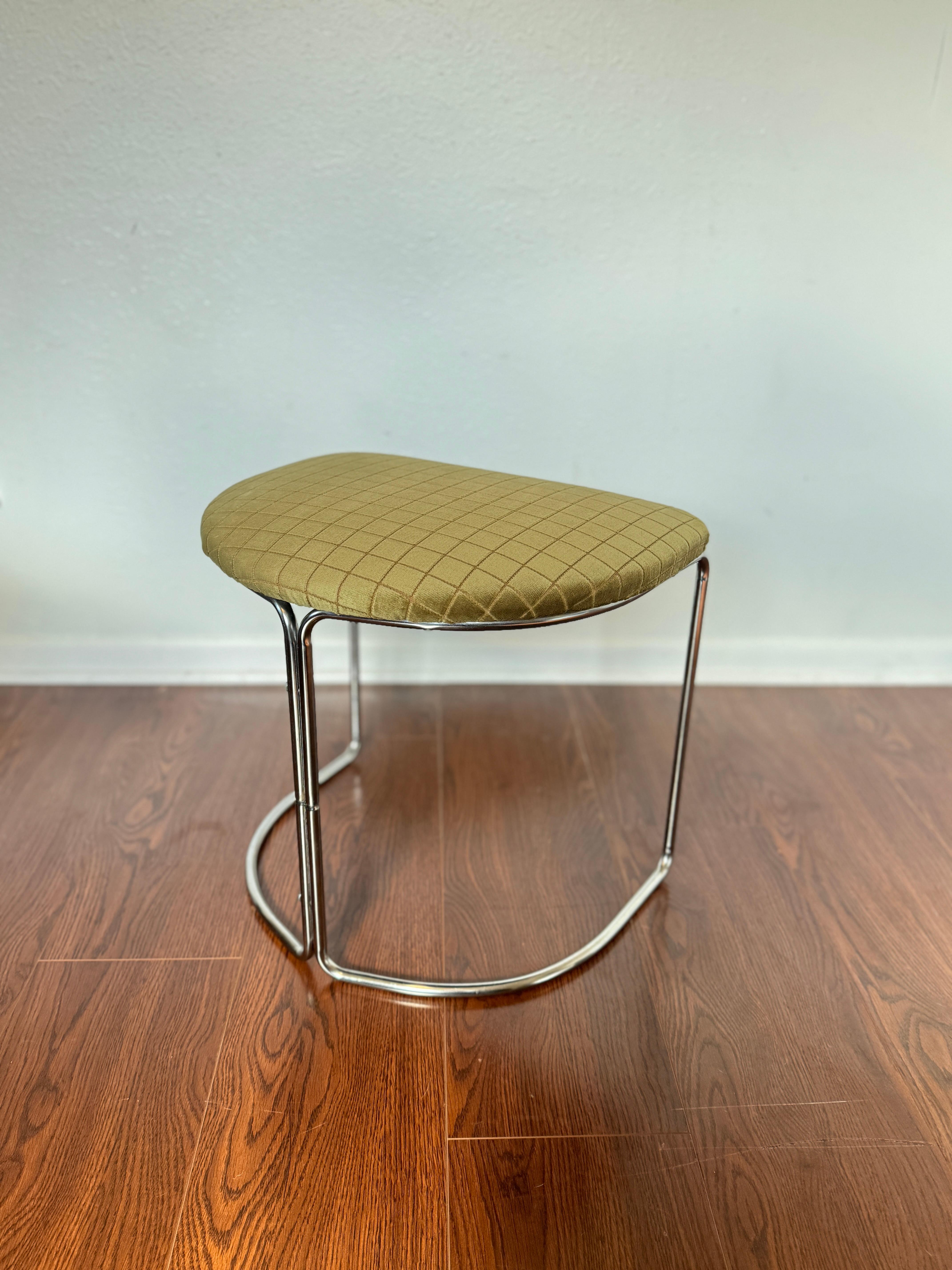 Space age stool by Cisco circa 1970s. Reupholstered in 100% cotton check velvet  For Sale 5