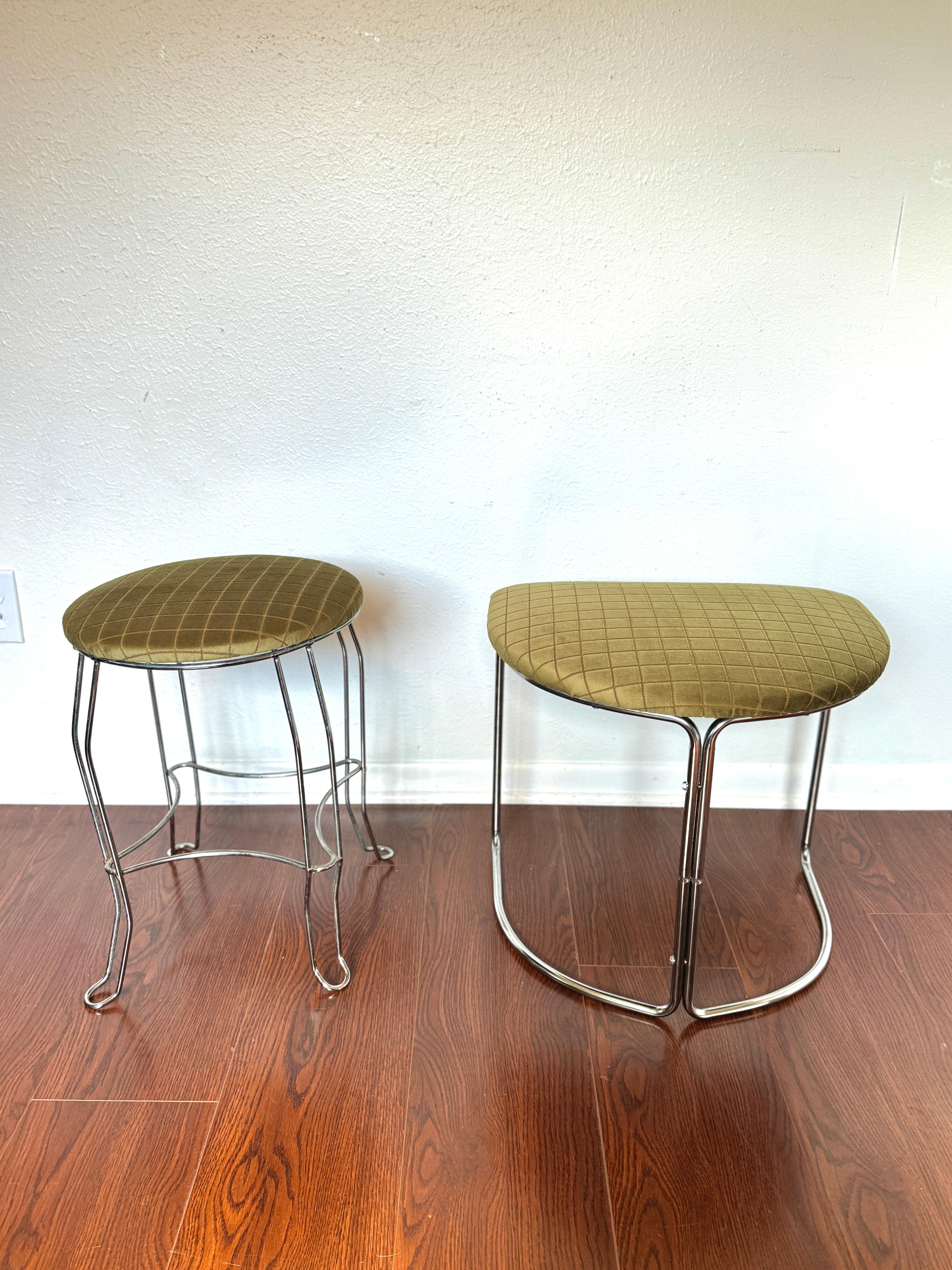 Space age stool by Cisco circa 1970s. Reupholstered in 100% cotton check velvet  For Sale 6