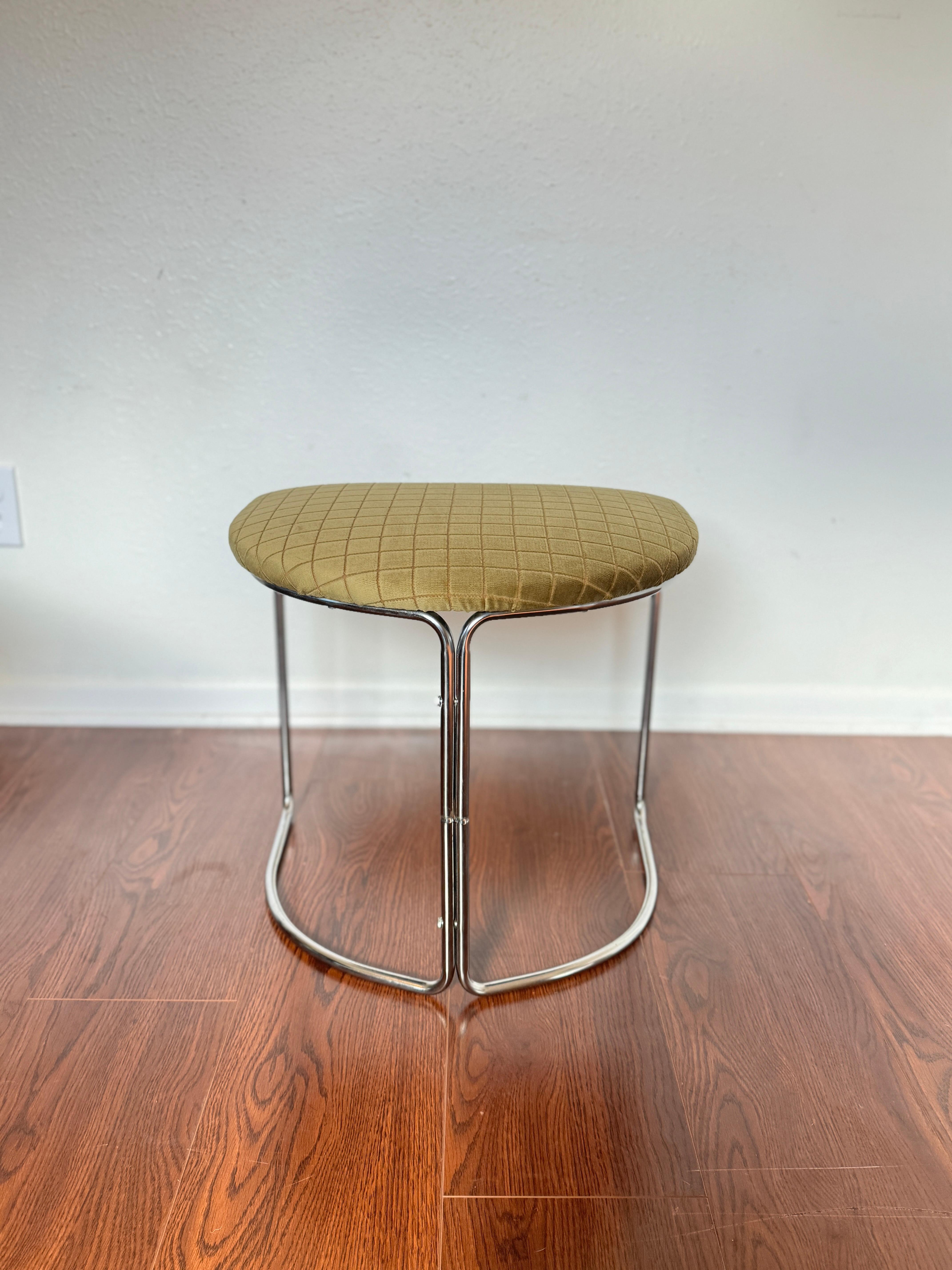 Unknown Space age stool by Cisco circa 1970s. Reupholstered in 100% cotton check velvet  For Sale
