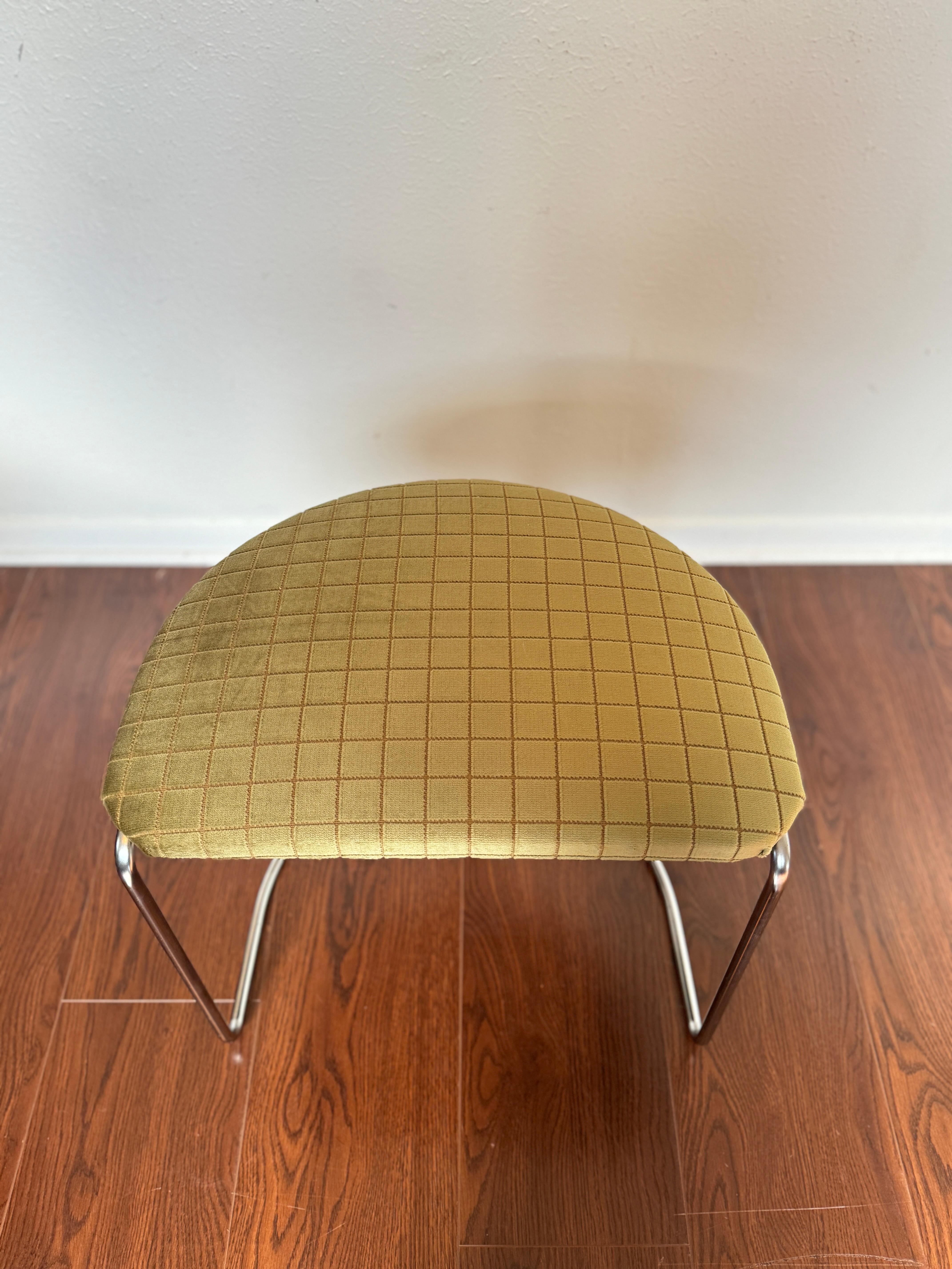 Velvet Space age stool by Cisco circa 1970s. Reupholstered in 100% cotton check velvet  For Sale