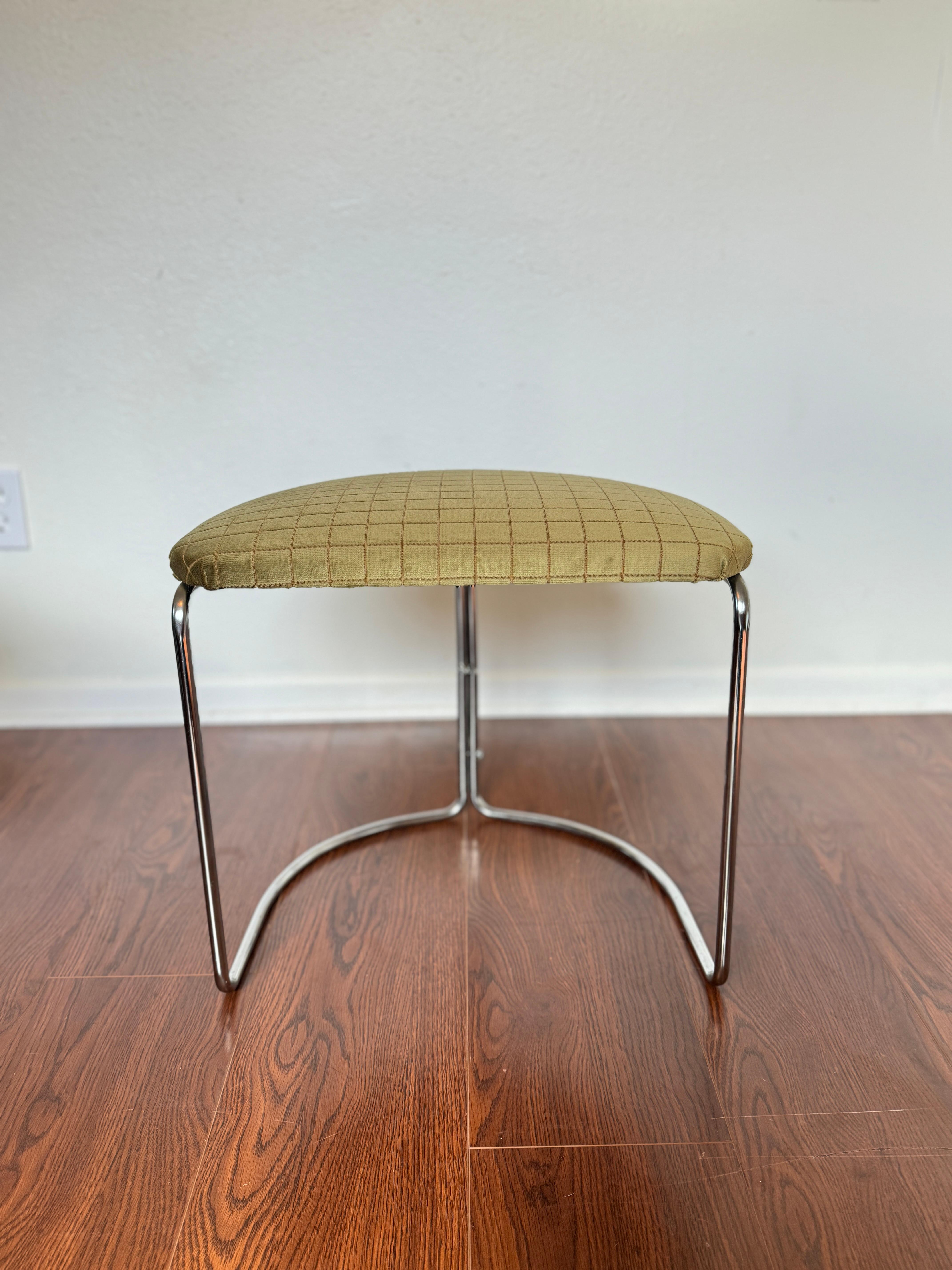 Space age stool by Cisco circa 1970s. Reupholstered in 100% cotton check velvet  For Sale 1